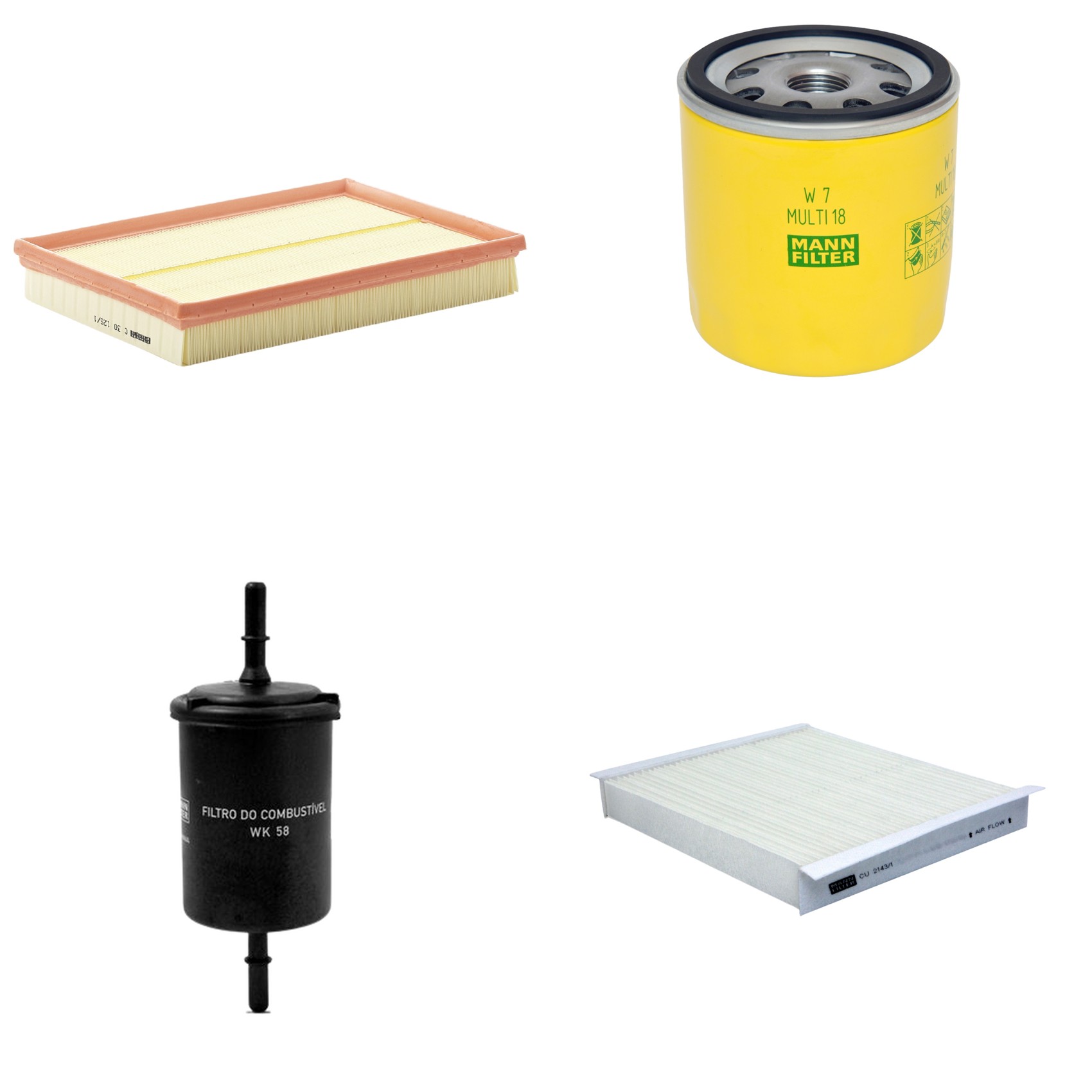 Kit Filtros de Ar Combustível Cabine Ar Condicionado Óleo - Mann-Filter - C30125/1 - CU2143/1 - W7MULTI18 - WK58