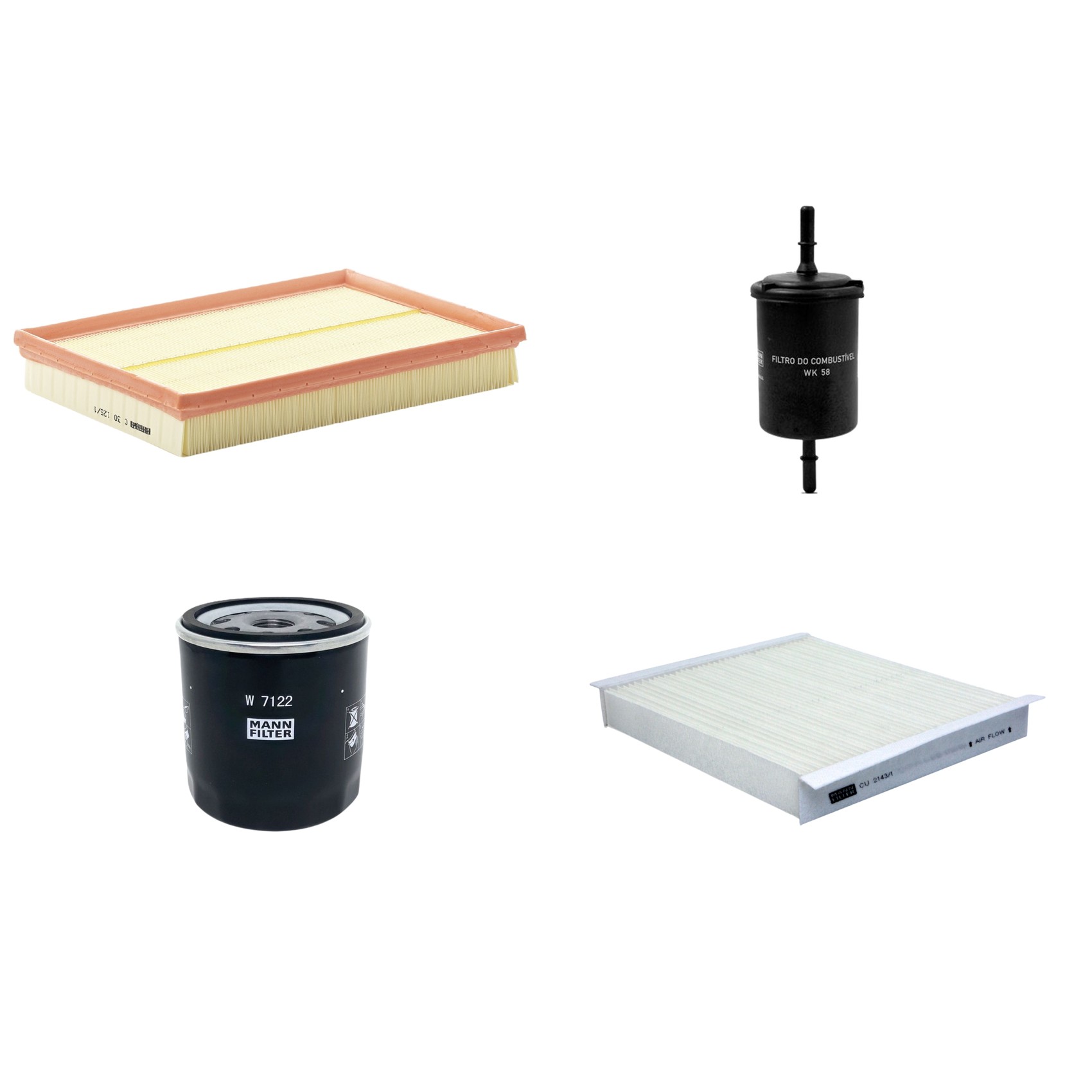 Kit Filtros de Ar Combustível Cabine Ar Condicionado Óleo - Mann-Filter - C30125/1 - CU2143/1 - W7122 - WK58