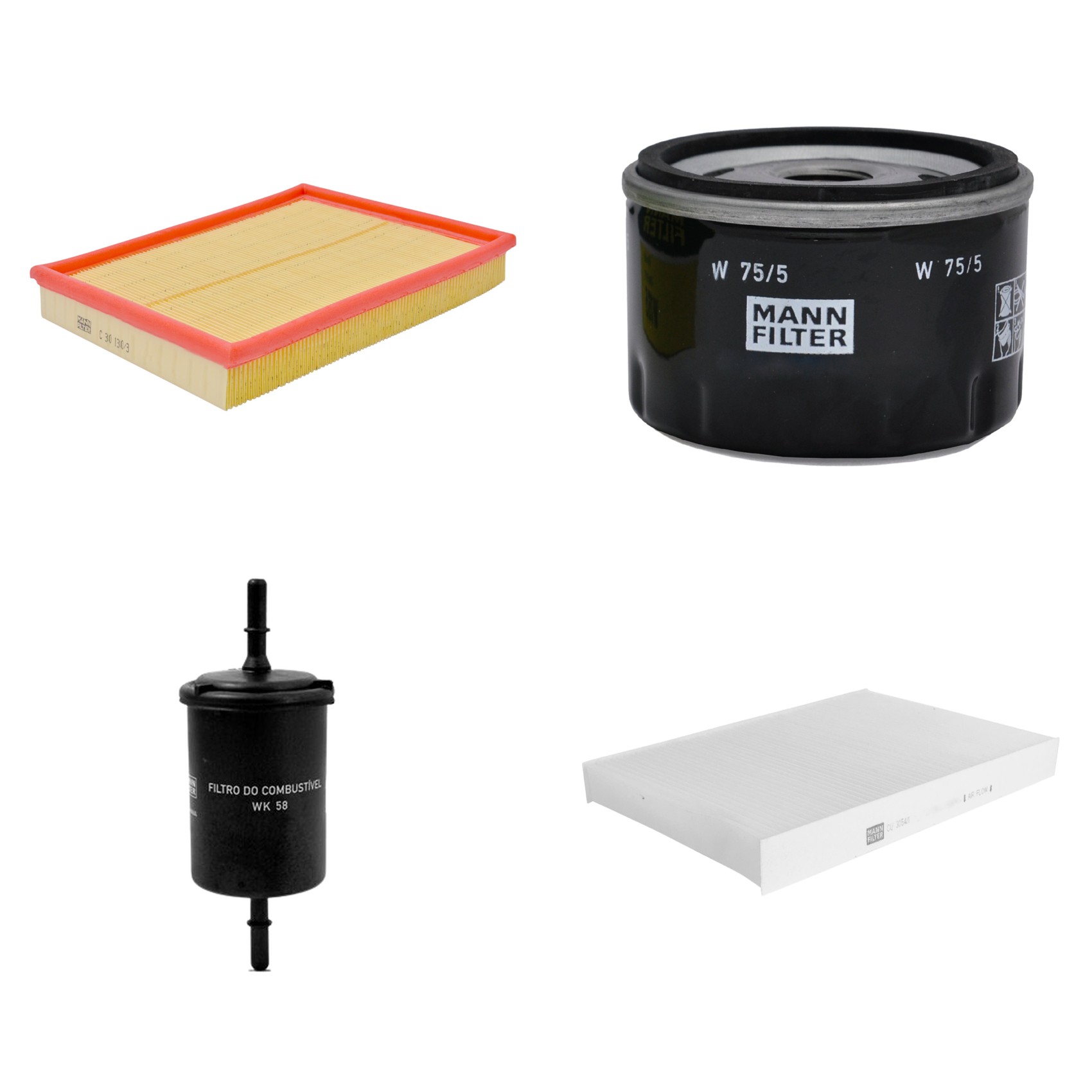Kit Filtros de Ar Combustível Cabine Ar Condicionado Óleo - Mann-Filter - C30130/3 - CU3054/1 - W75/5 - WK58