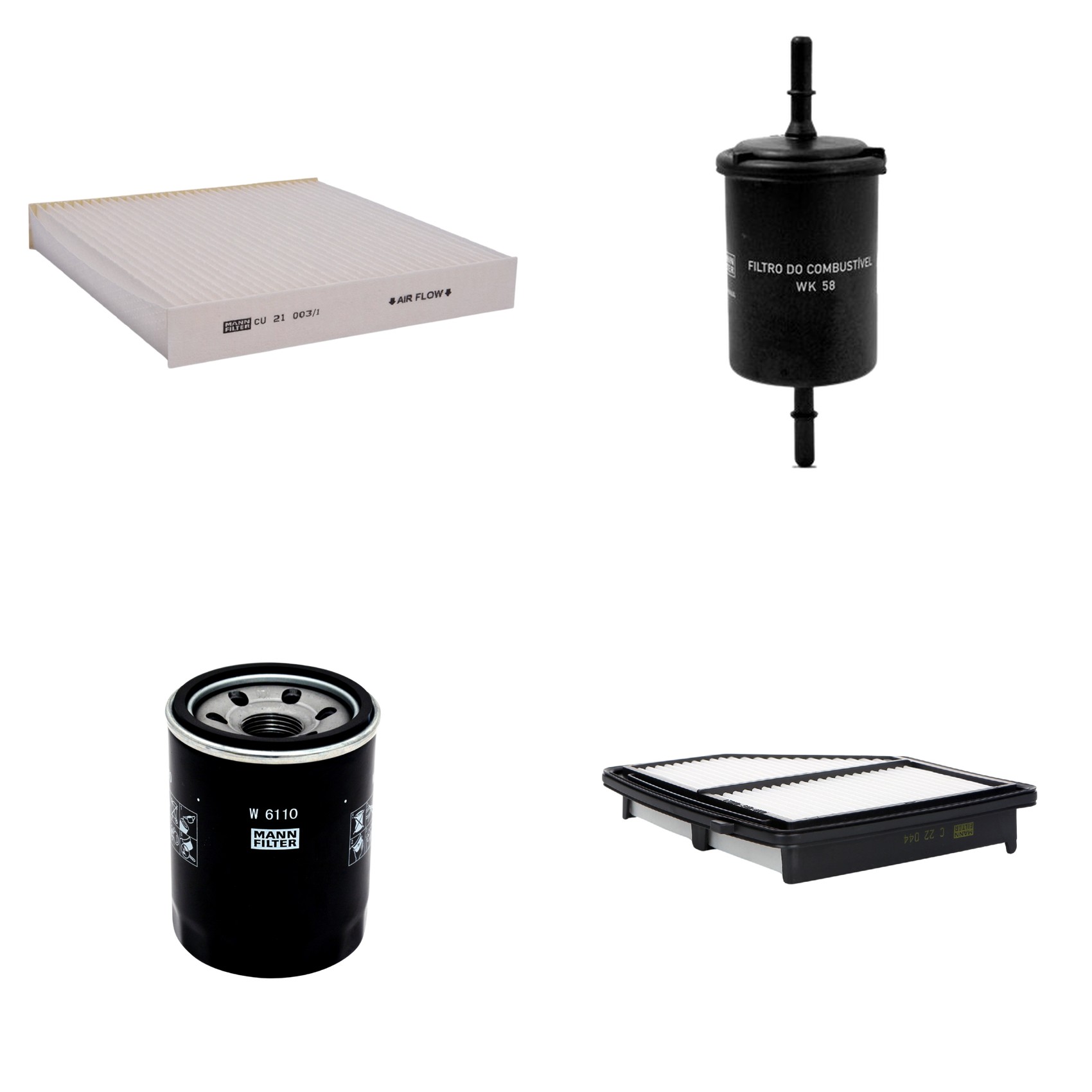 Kit Filtros de Ar Combustível Cabine Ar Condicionado Óleo - Mann-Filter - C22044 - CU21003/1 - W6110 - WK58