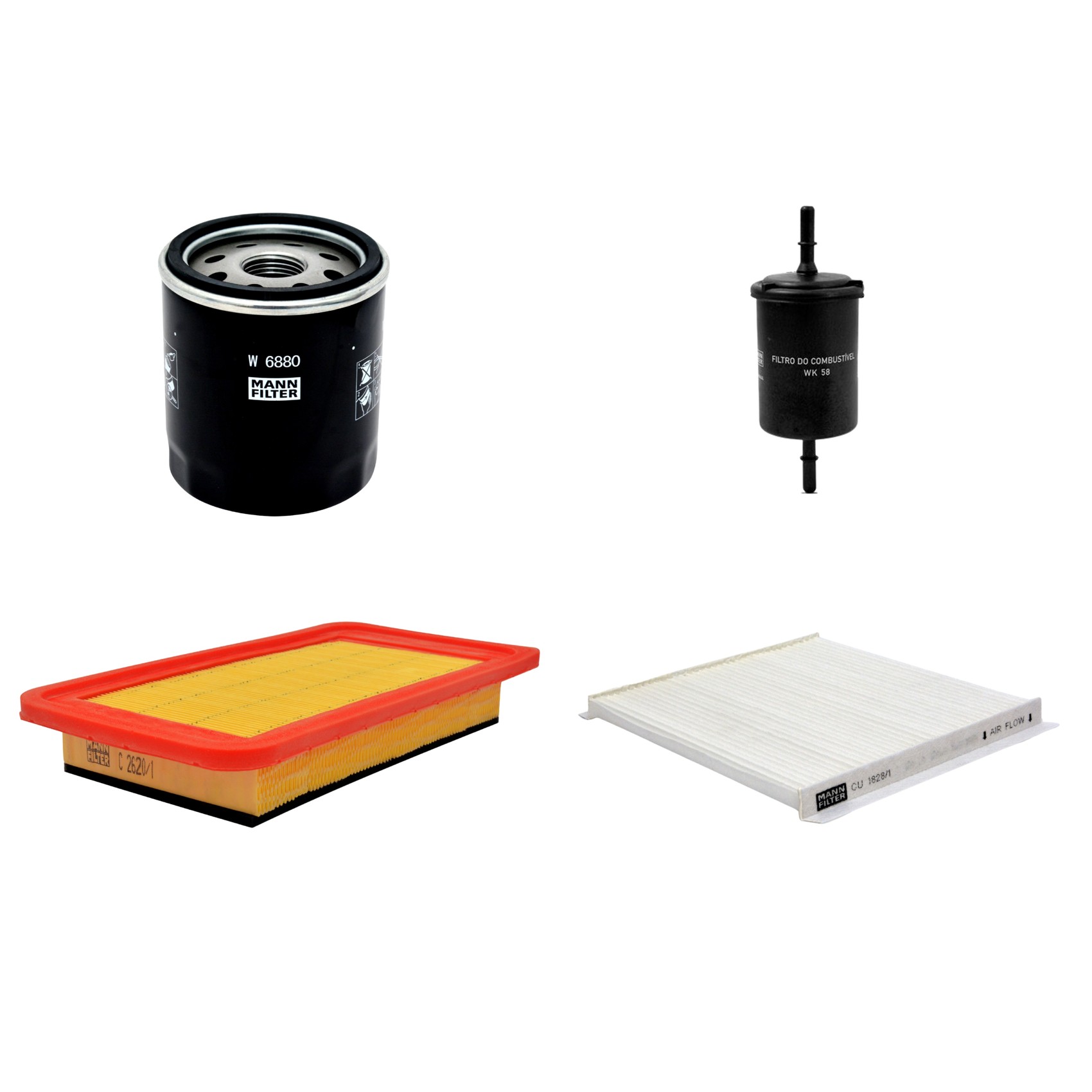 Kit Filtros de Ar Combustível Cabine Ar Condicionado Óleo - Mann-Filter - C2620/1 - CU1828/1 - W6880 - WK58