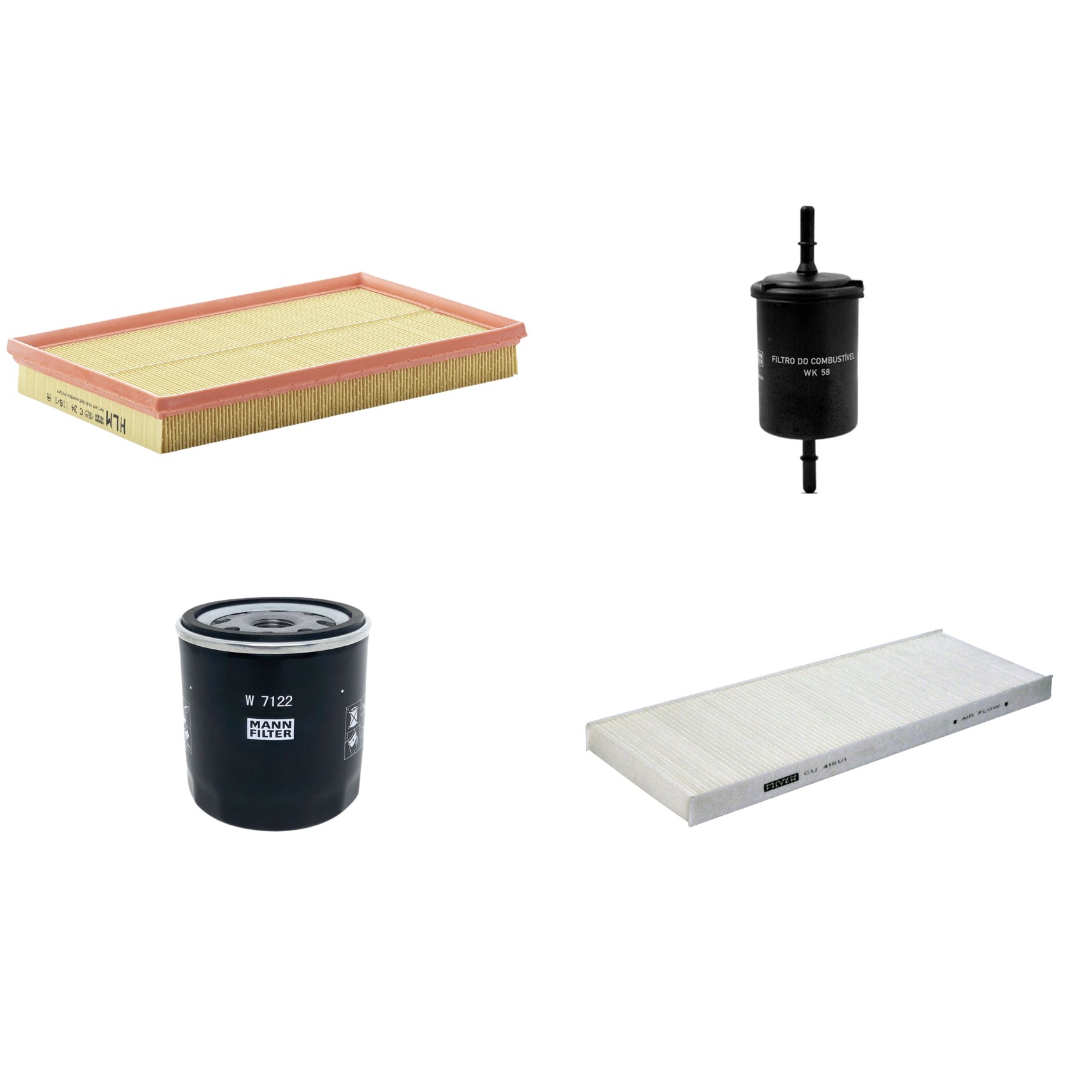 Kit Filtros de Ar Combustível Cabine Ar Condicionado Óleo - Mann-Filter - C34116/1 - CU4151/1 - W7122 - WK58