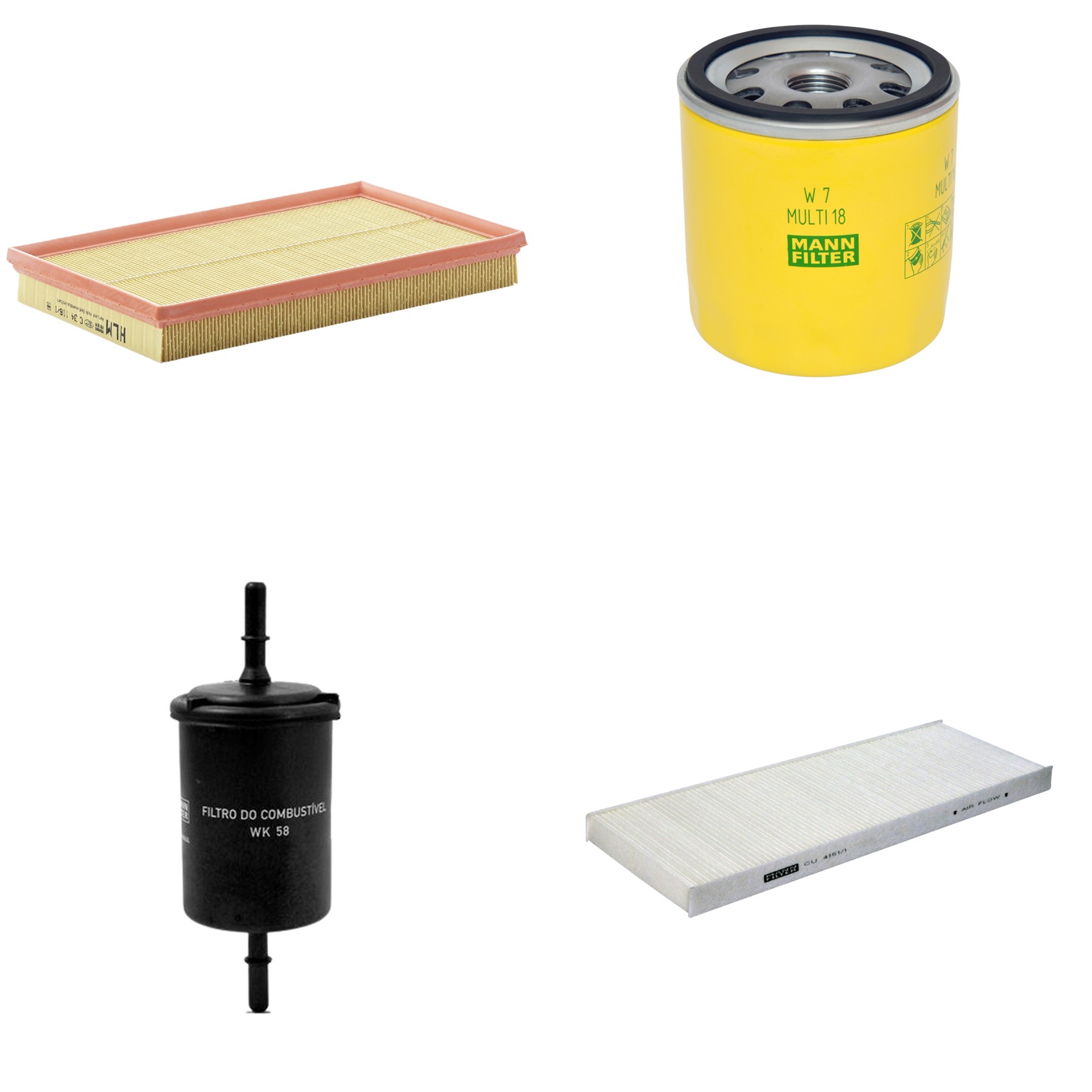Kit Filtros de Ar Combustível Cabine Ar Condicionado Óleo - Mann-Filter - C34116/1 - CU4151/1 - W7MULTI18 - WK58