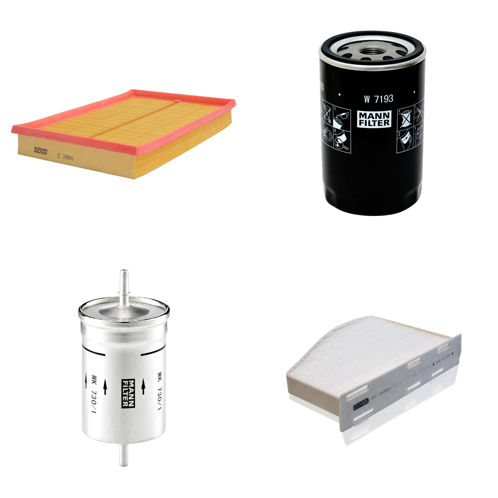 Kit Filtros de Ar Combustível Cabine Ar Condicionado Óleo - Mann-Filter - C2990 - CU2939/2 - W7193 - WK730/1