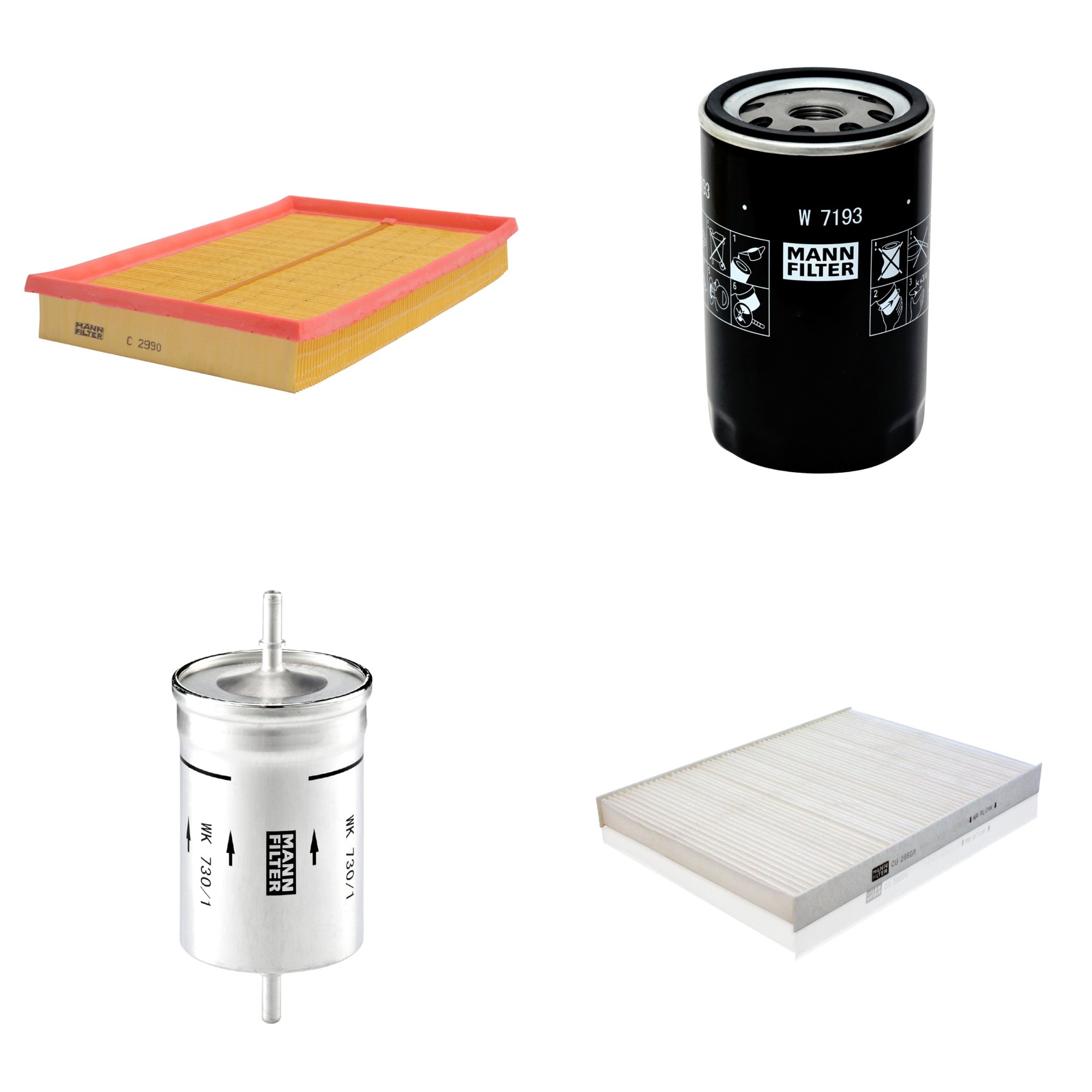 Kit Filtros de Ar Combustível Cabine Ar Condicionado Óleo - Mann-Filter - C2990 - CU2882/1 - W7193 - WK730/1