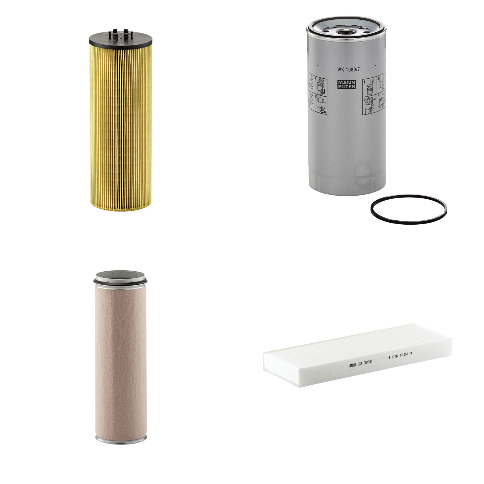 Kit Filtros de Ar Combustível Cabine Ar Condicionado Óleo - Mann-Filter - CF1600 - CU3869 - HU12140x - WK1080/7x