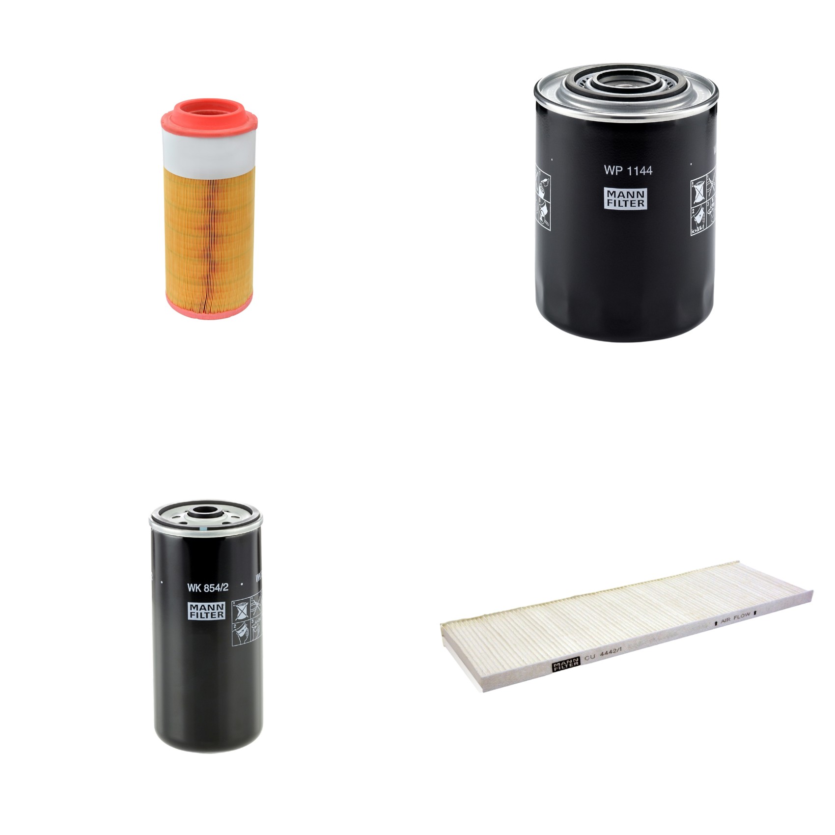 Kit Filtros de Ar Combustível Cabine Ar Condicionado Óleo - Mann-Filter - C18450/2 - CU4442/1 - WK854/2 - WP1144