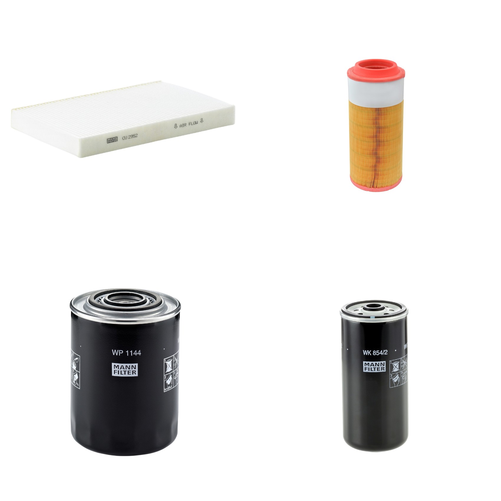 Kit Filtros de Ar Combustível Cabine Ar Condicionado Óleo - Mann-Filter - C18450/2 - CU2952 - WK854/2 - WP1144