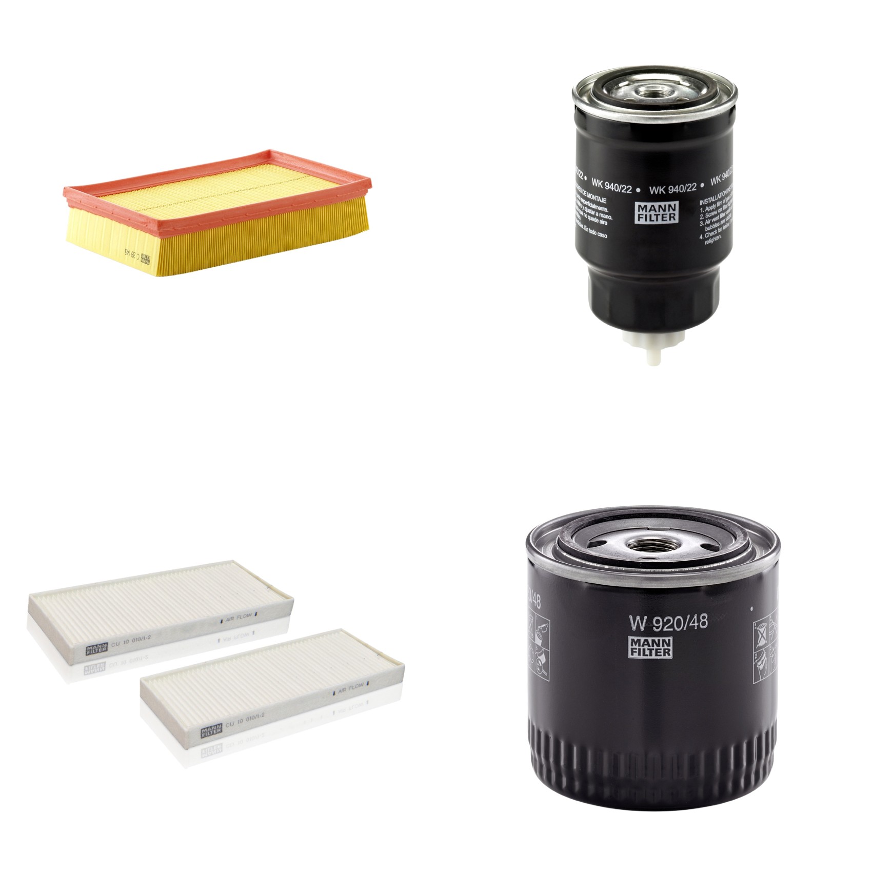 Kit Filtros de Ar Combustível Cabine Ar Condicionado Óleo - Mann-Filter - C28145 - CU10010/1-2 - W920/48 - WK940/22