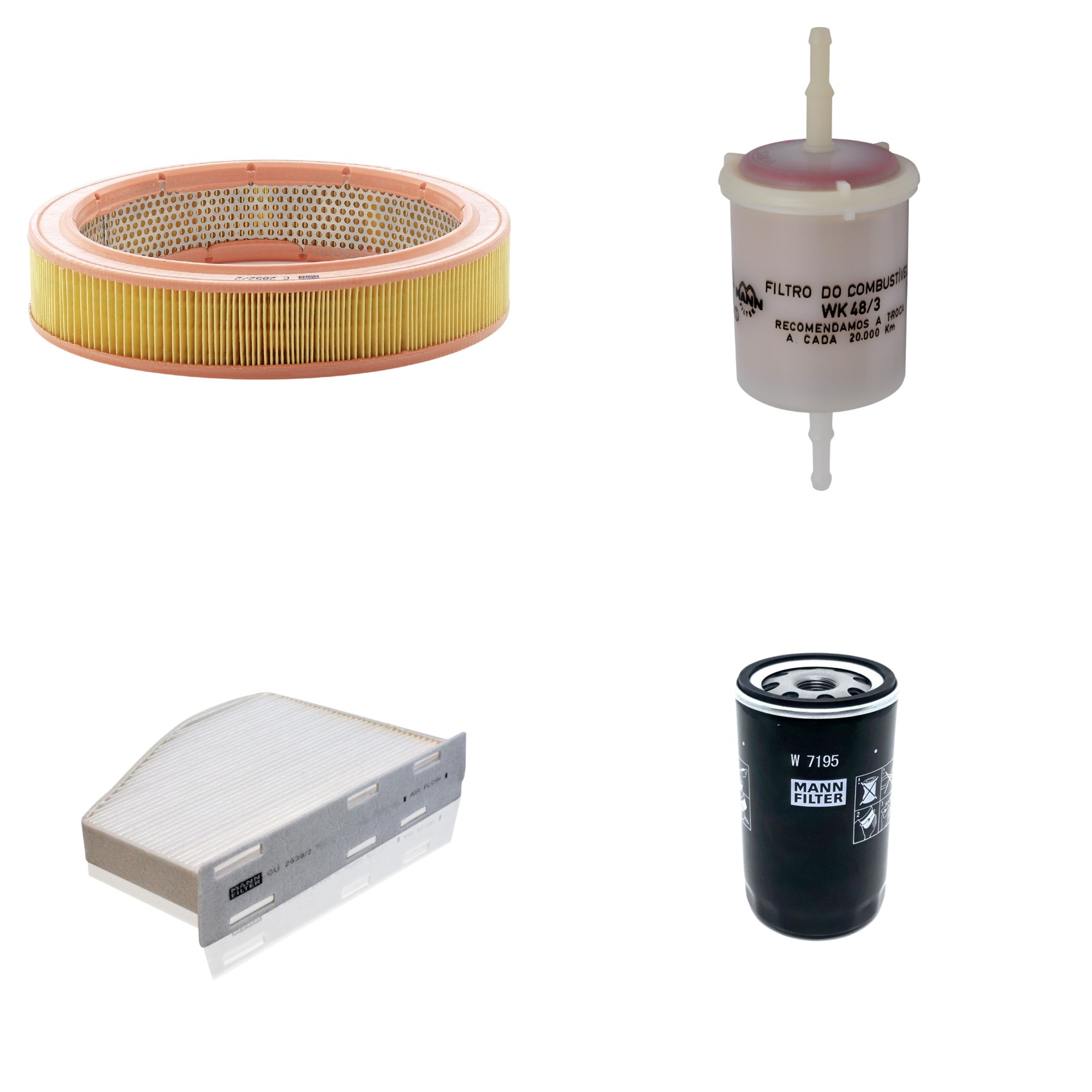 Kit Filtros de Ar Combustível Cabine Ar Condicionado Óleo - Mann-Filter - C2852/2 - CU2939/2 - W7195 - WK48/3