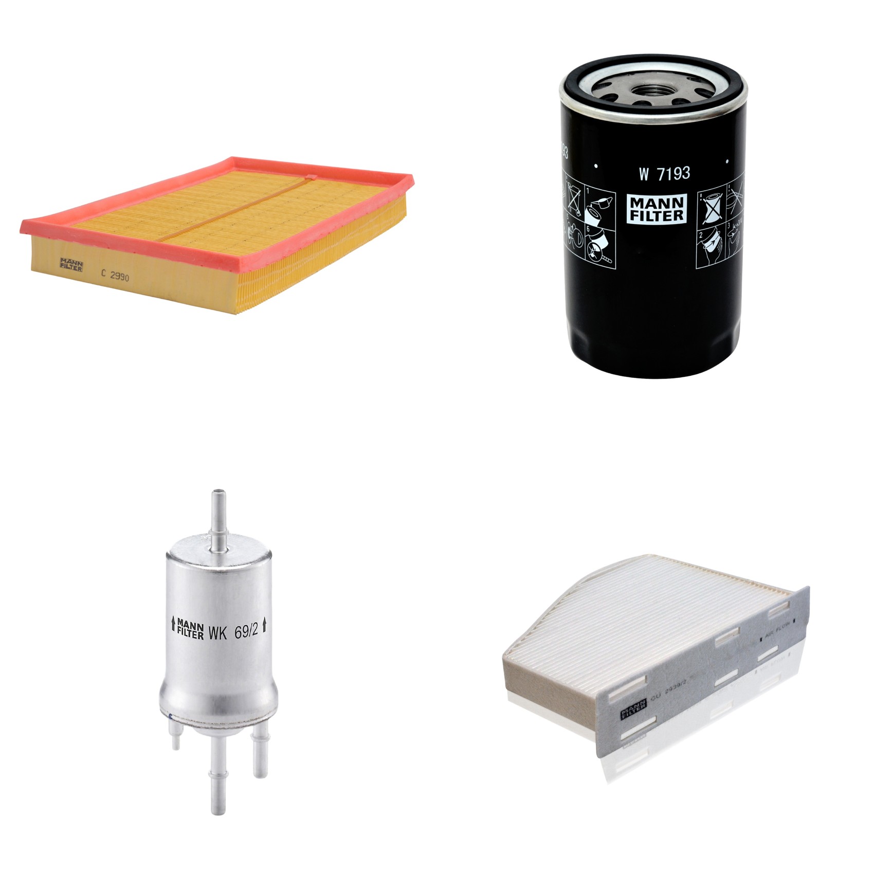 Kit Filtros de Ar Combustível Cabine Ar Condicionado Óleo - Mann-Filter - C2990 - CU2939/2 - W7193 - WK69/2