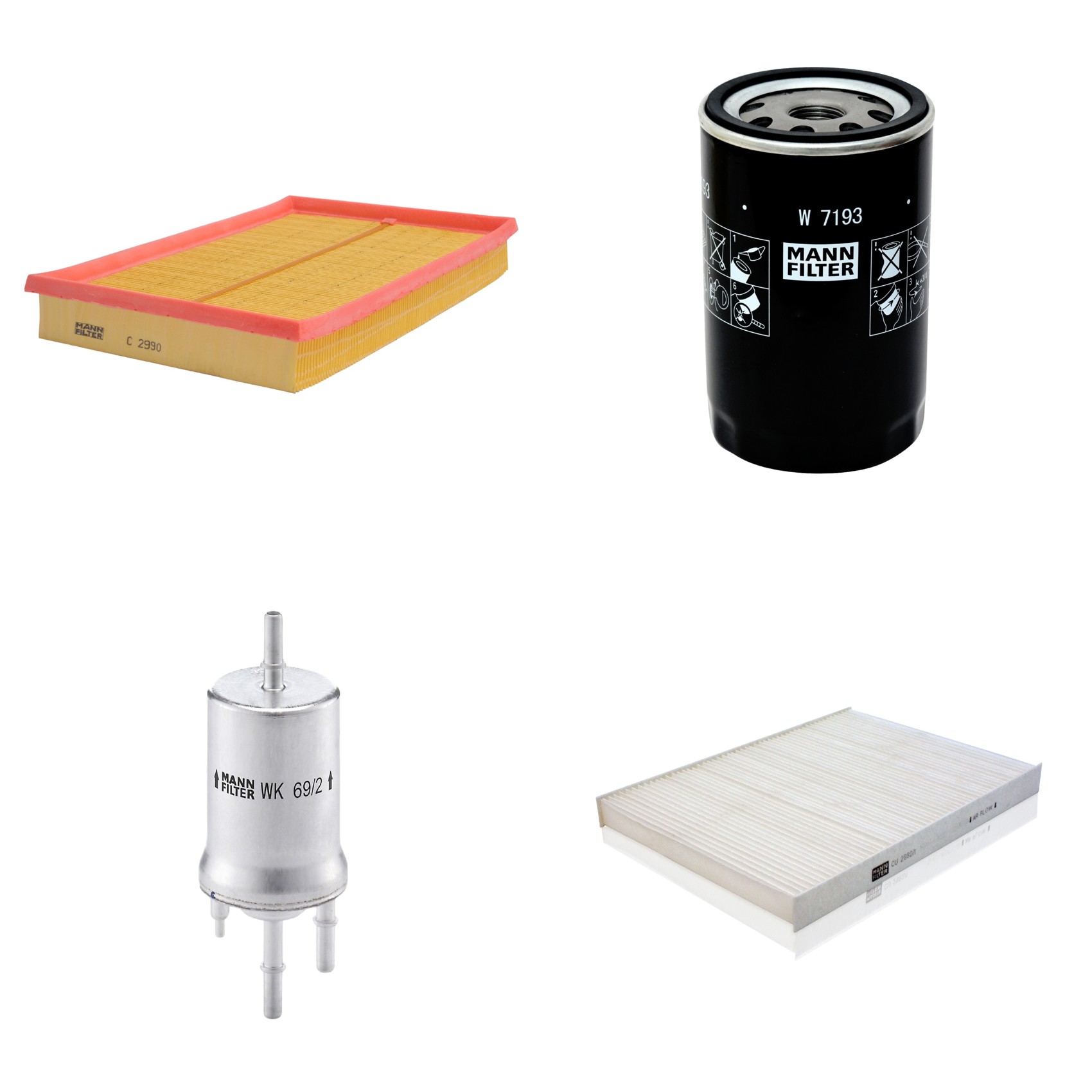 Kit Filtros de Ar Combustível Cabine Ar Condicionado Óleo - Mann-Filter - C2990 - CU2882/1 - W7193 - WK69/2