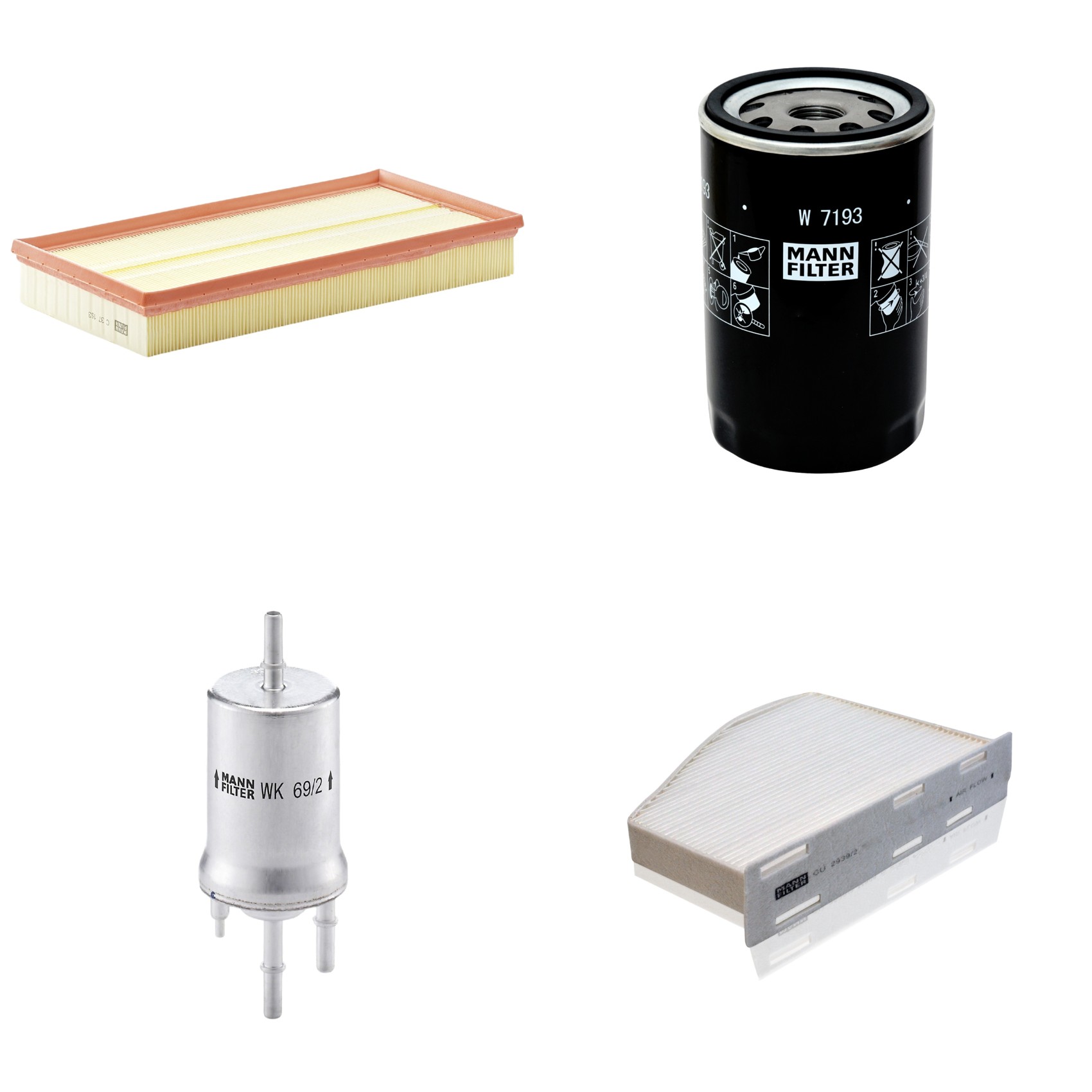 Kit Filtros de Ar Combustível Cabine Ar Condicionado Óleo - Mann-Filter - C37153 - CU2939/2 - W7193 - WK69/2