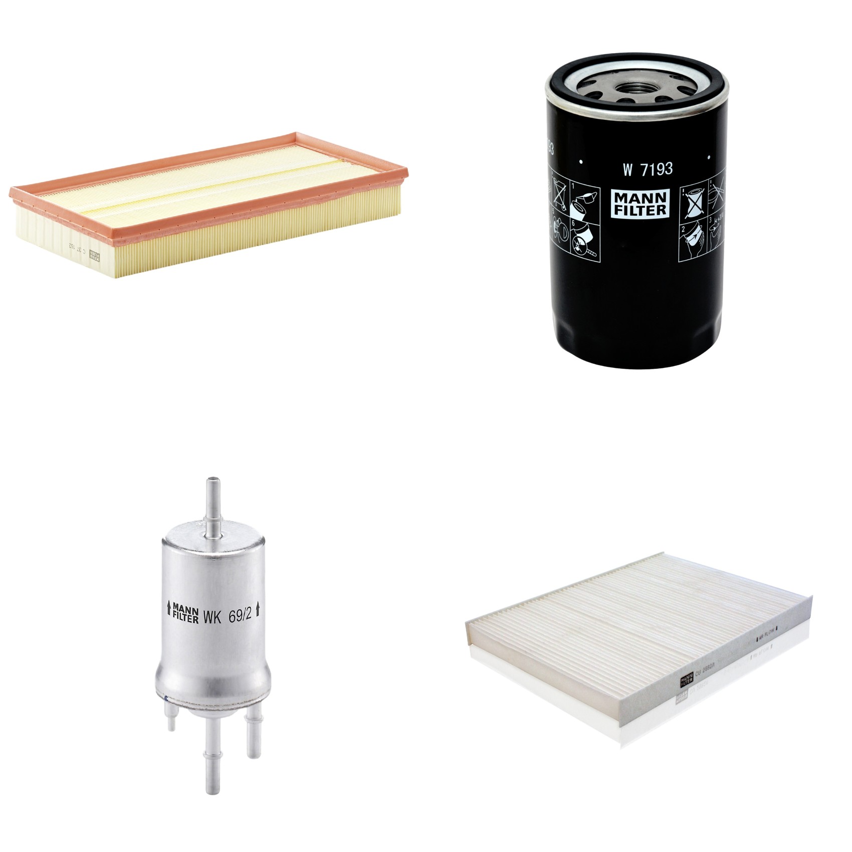 Kit Filtros de Ar Combustível Cabine Ar Condicionado Óleo - Mann-Filter - C37153 - CU2882/1 - W7193 - WK69/2