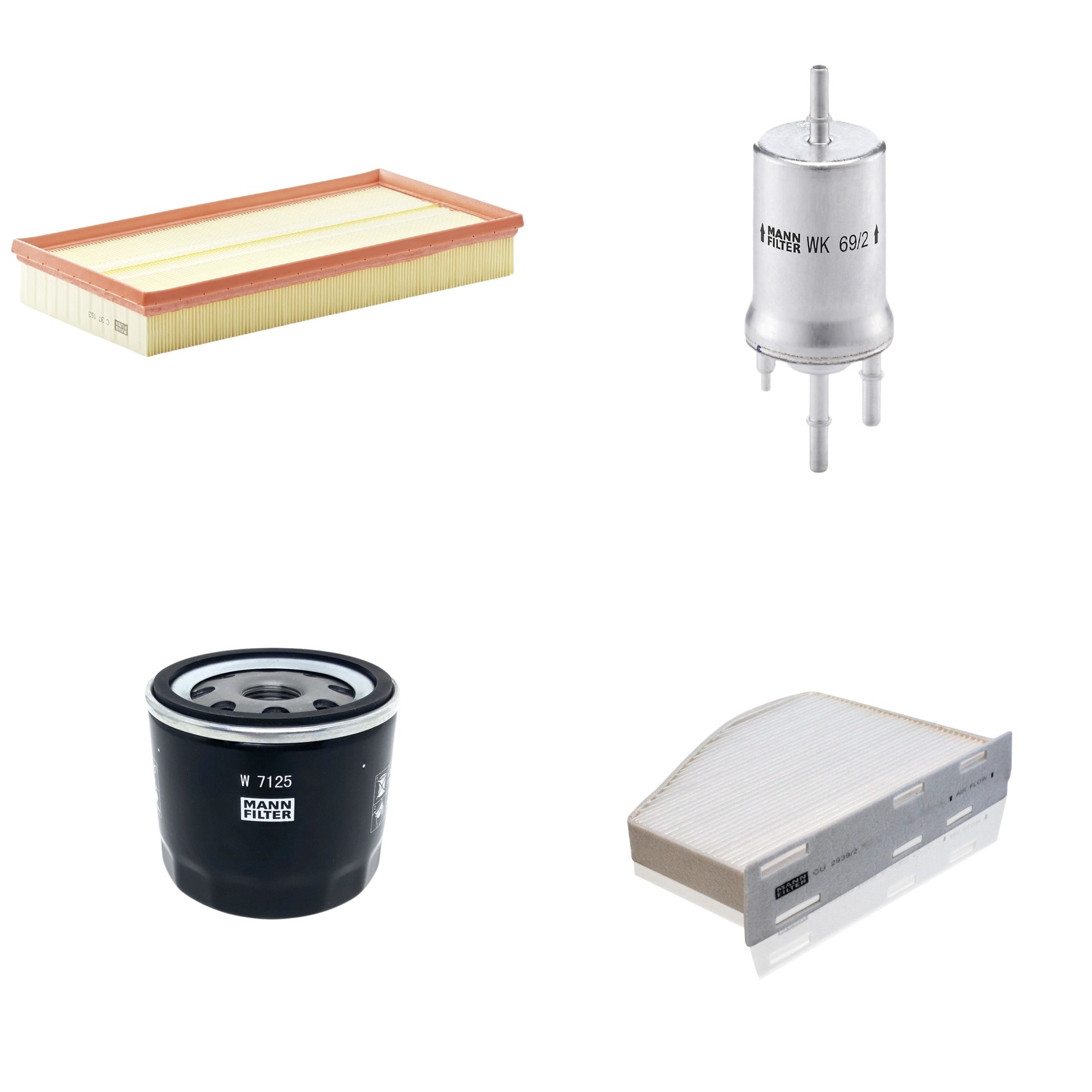 Kit Filtros de Ar Combustível Cabine Ar Condicionado Óleo - Mann-Filter - C37153 - CU2939/2 - W7125 - WK69/2