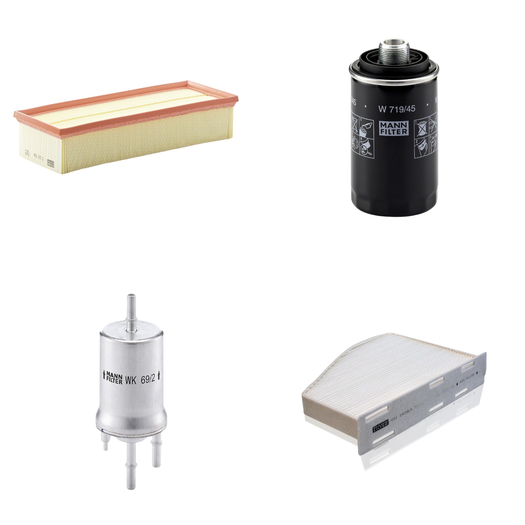 Kit Filtros de Ar Combustível Cabine Ar Condicionado Óleo - Mann-Filter - C35154 - CU2939/2 - W719/45 - WK69/2