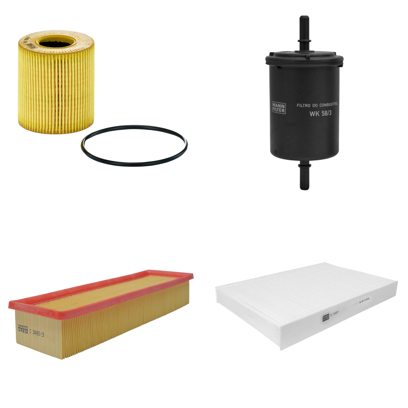 Kit Filtros de Ar Combustível Cabine Ar Condicionado Óleo - Mann-Filter - C3485/3 - CU2940/1 - HU711/51x - WK58/3