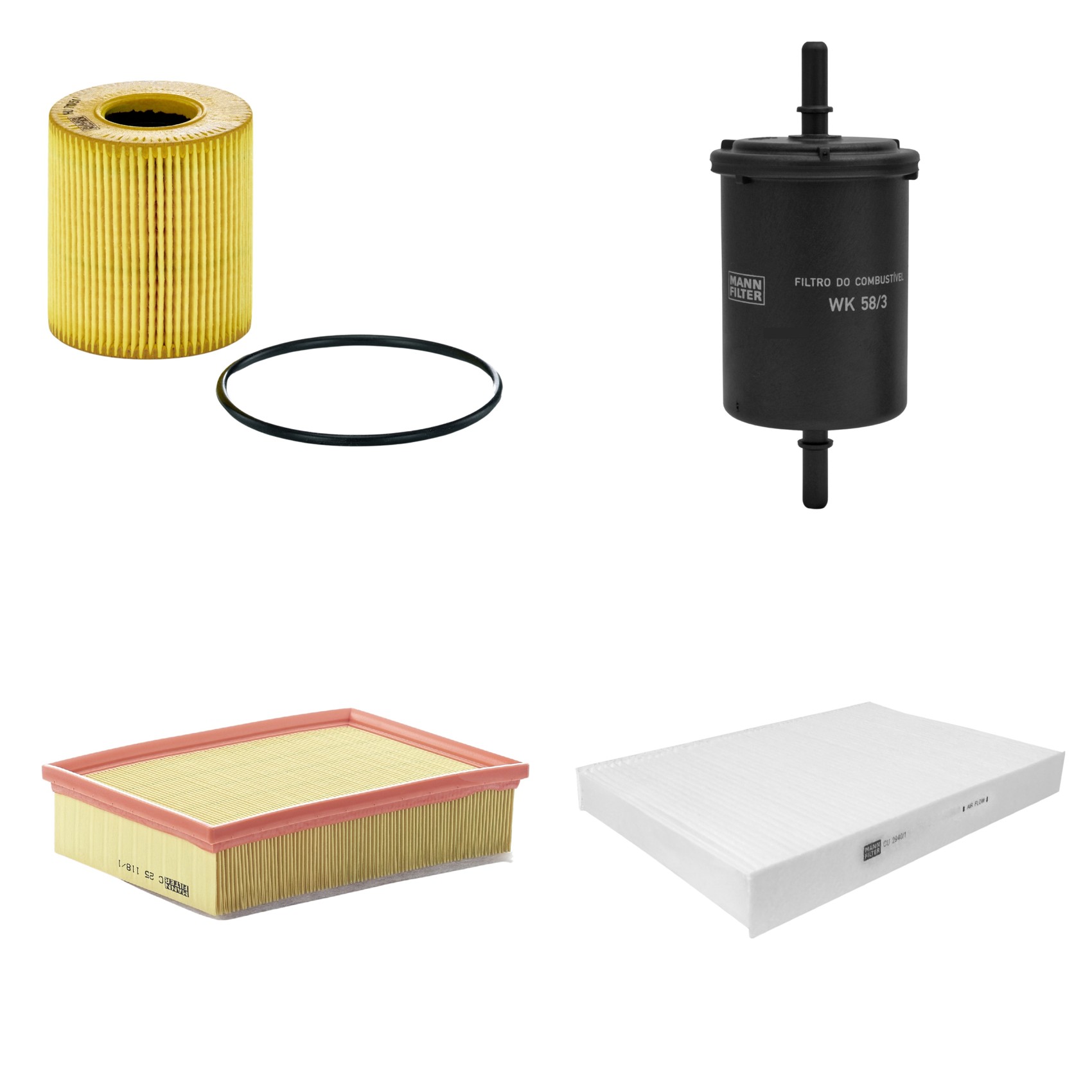 Kit Filtros de Ar Combustível Cabine Ar Condicionado Óleo - Mann-Filter - C25118/1 - CU2940/1 - HU711/51x - WK58/3