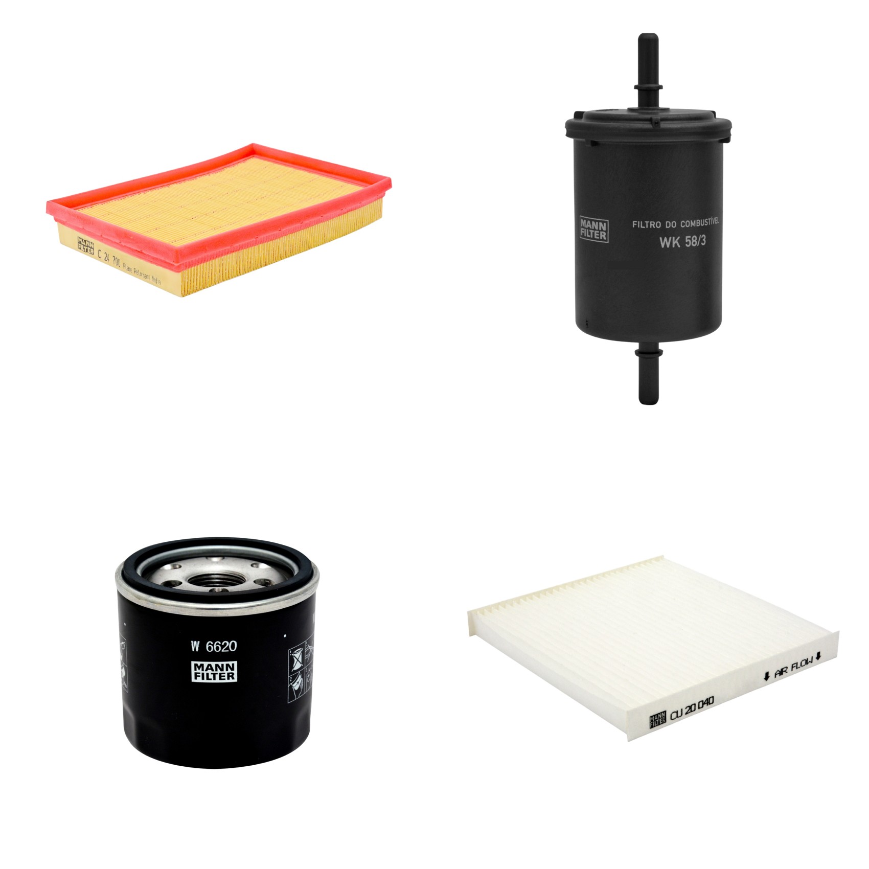Kit Filtros de Ar Combustível Cabine Ar Condicionado Óleo - Mann-Filter - C24700 - CU20040 - W6620 - WK58/3