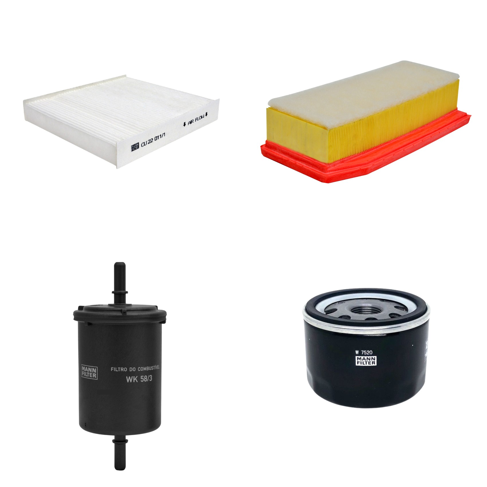 Kit Filtros de Ar Combustível Cabine Ar Condicionado Óleo - Mann-Filter - C27030/1 - CU22011/1 - W7520 - WK58/3