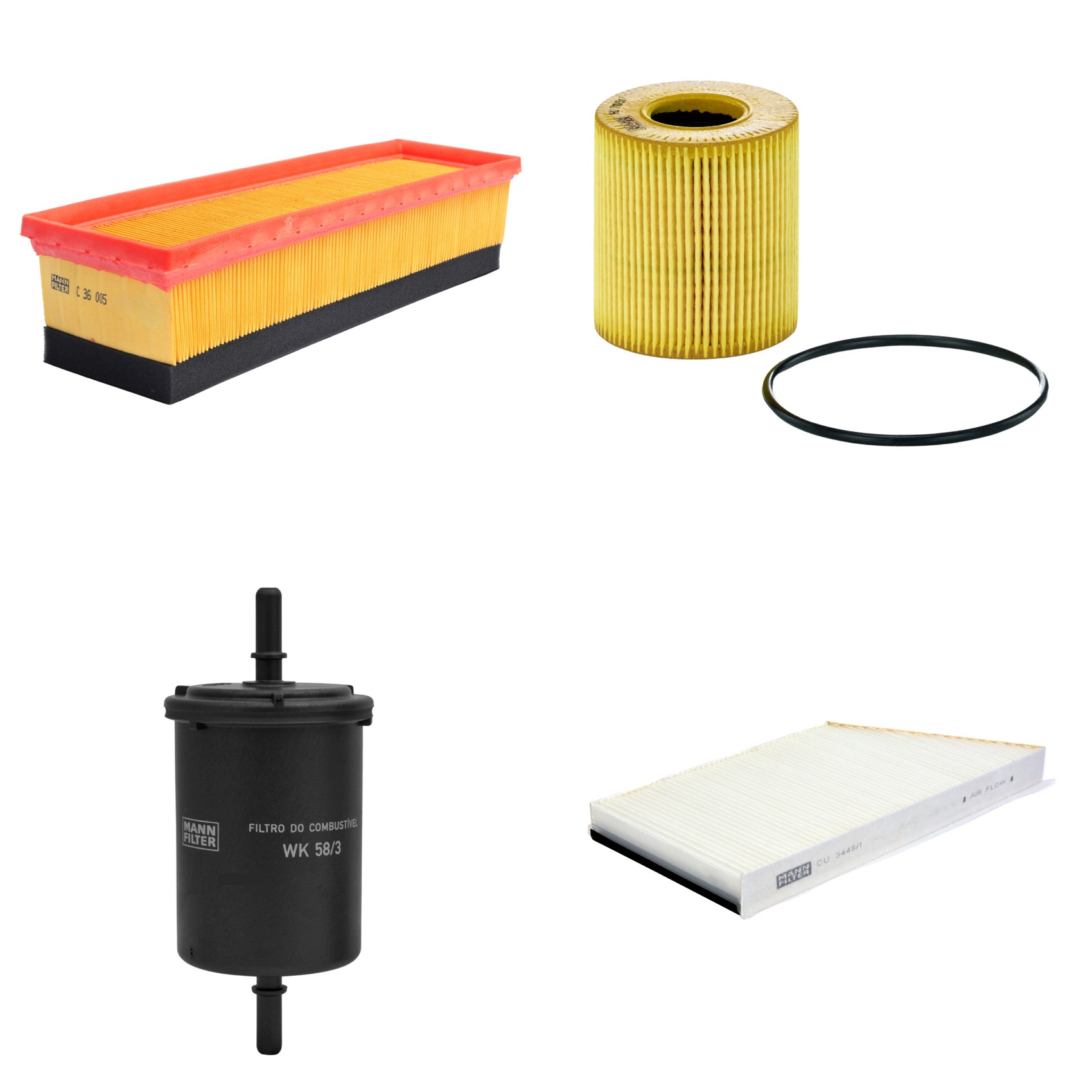 Kit Filtros de Ar Combustível Cabine Ar Condicionado Óleo - Mann-Filter - C36005 - CU3448/1 - HU711/51x - WK58/3