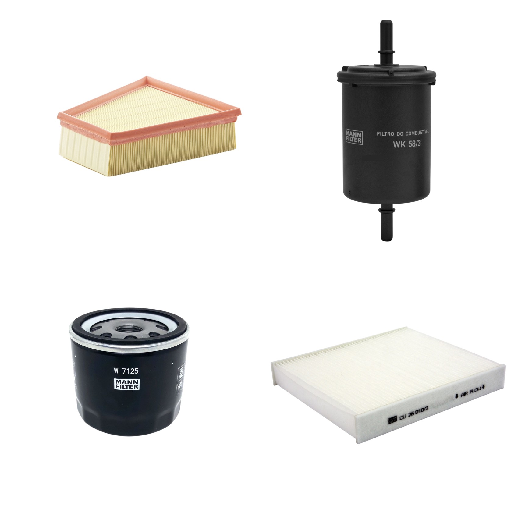 Kit Filtros de Ar Combustível Cabine Ar Condicionado Óleo - Mann-Filter - C2295/2 - CU26010/2 - W7125 - WK58/3