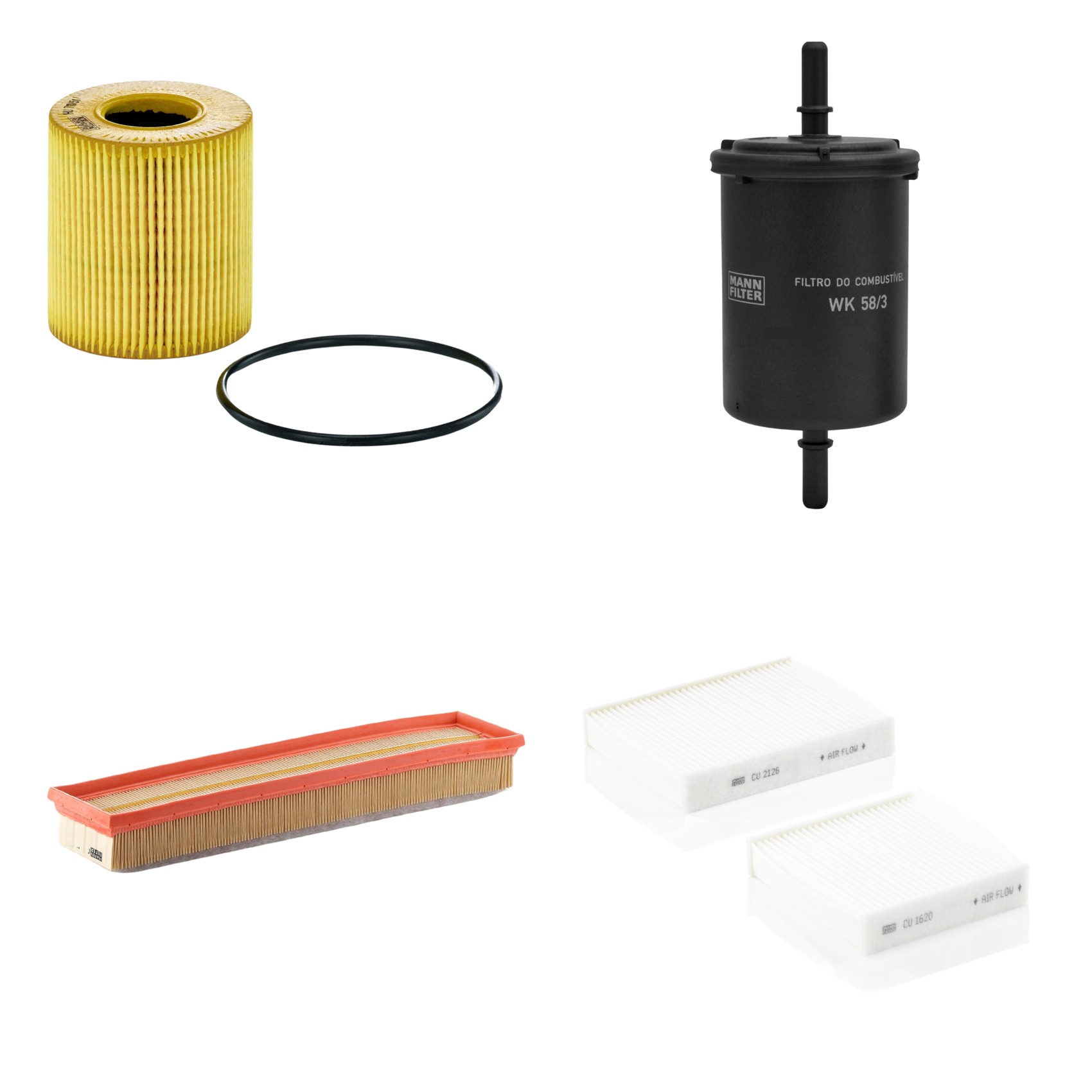 Kit Filtros de Ar Combustível Cabine Ar Condicionado Óleo - Mann-Filter - C4292/2 - CU21000-2 - HU711/51x - WK58/3
