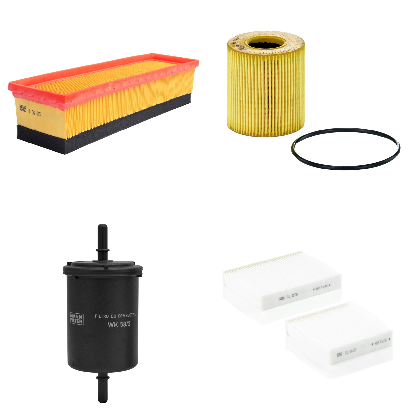 Kit Filtros de Ar Combustível Cabine Ar Condicionado Óleo - Mann-Filter - C36005 - CU21000-2 - HU711/51x - WK58/3