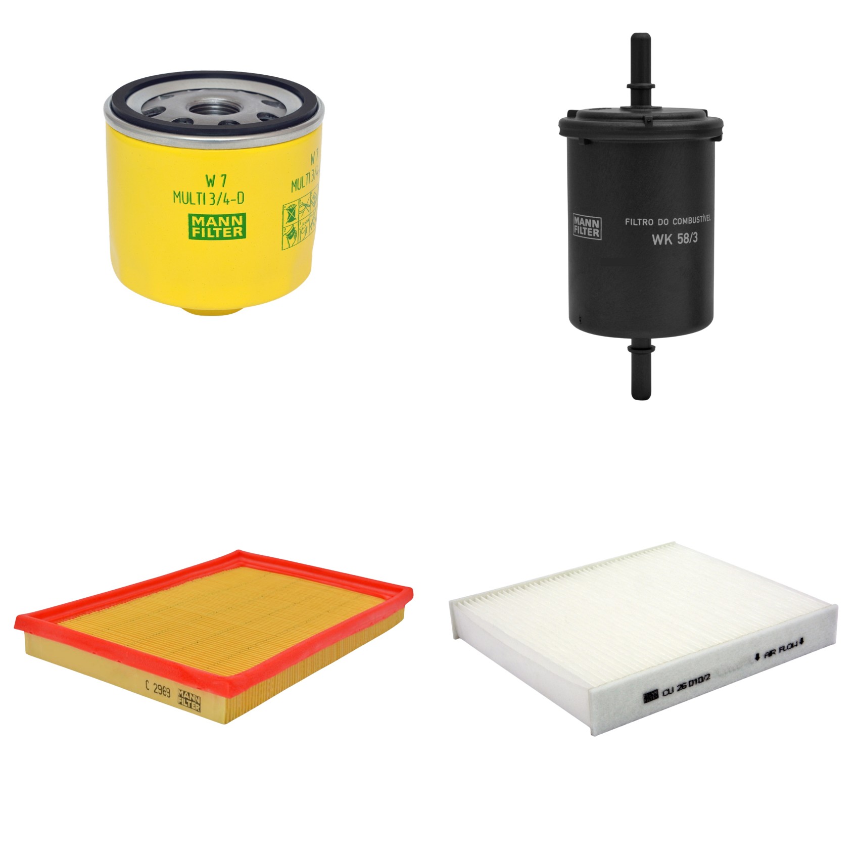 Kit Filtros de Ar Combustível Cabine Ar Condicionado Óleo - Mann-Filter - C2969 - CU26010/2 - W7MULTI3/4-D - WK58/3