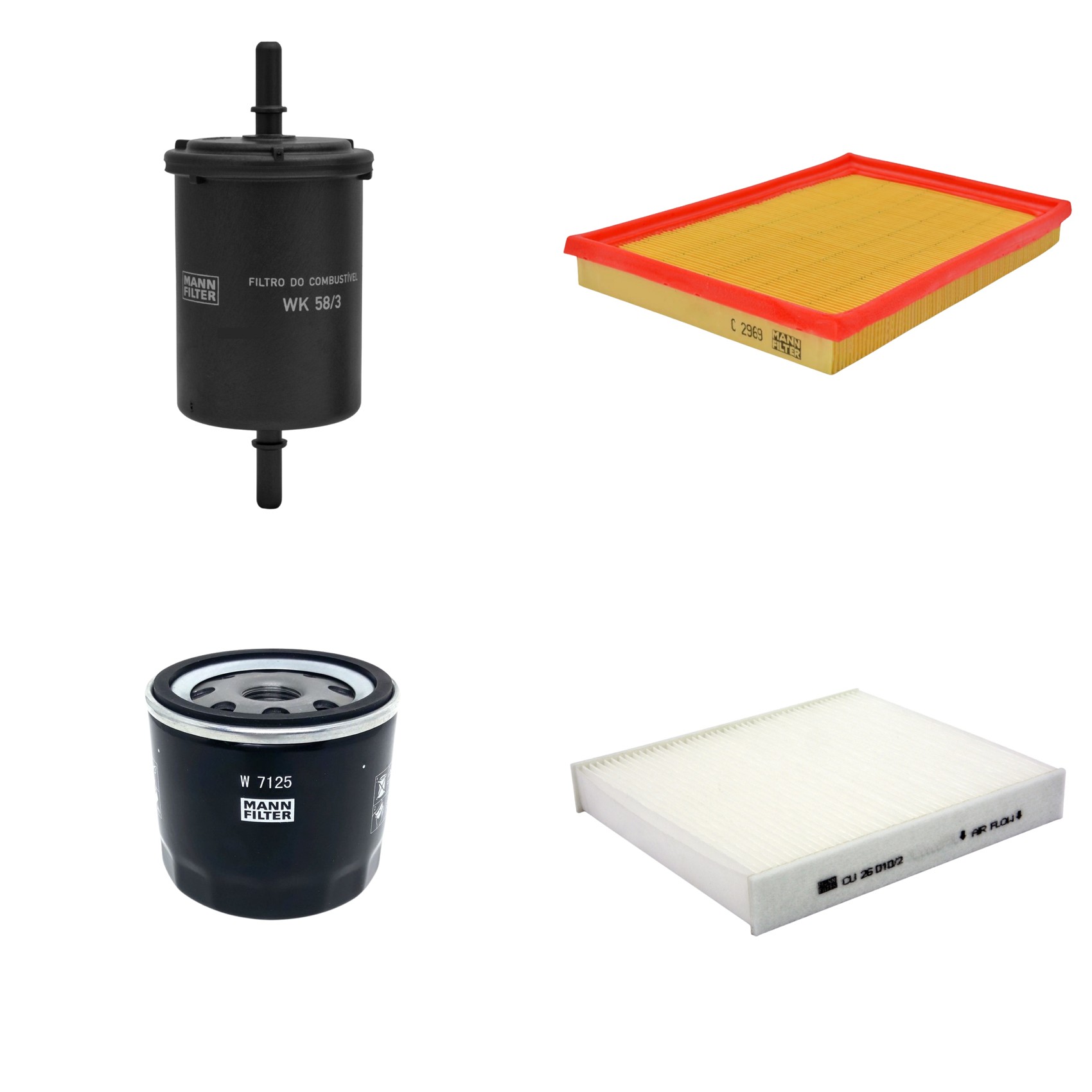 Kit Filtros de Ar Combustível Cabine Ar Condicionado Óleo - Mann-Filter - C2969 - CU26010/2 - W7125 - WK58/3