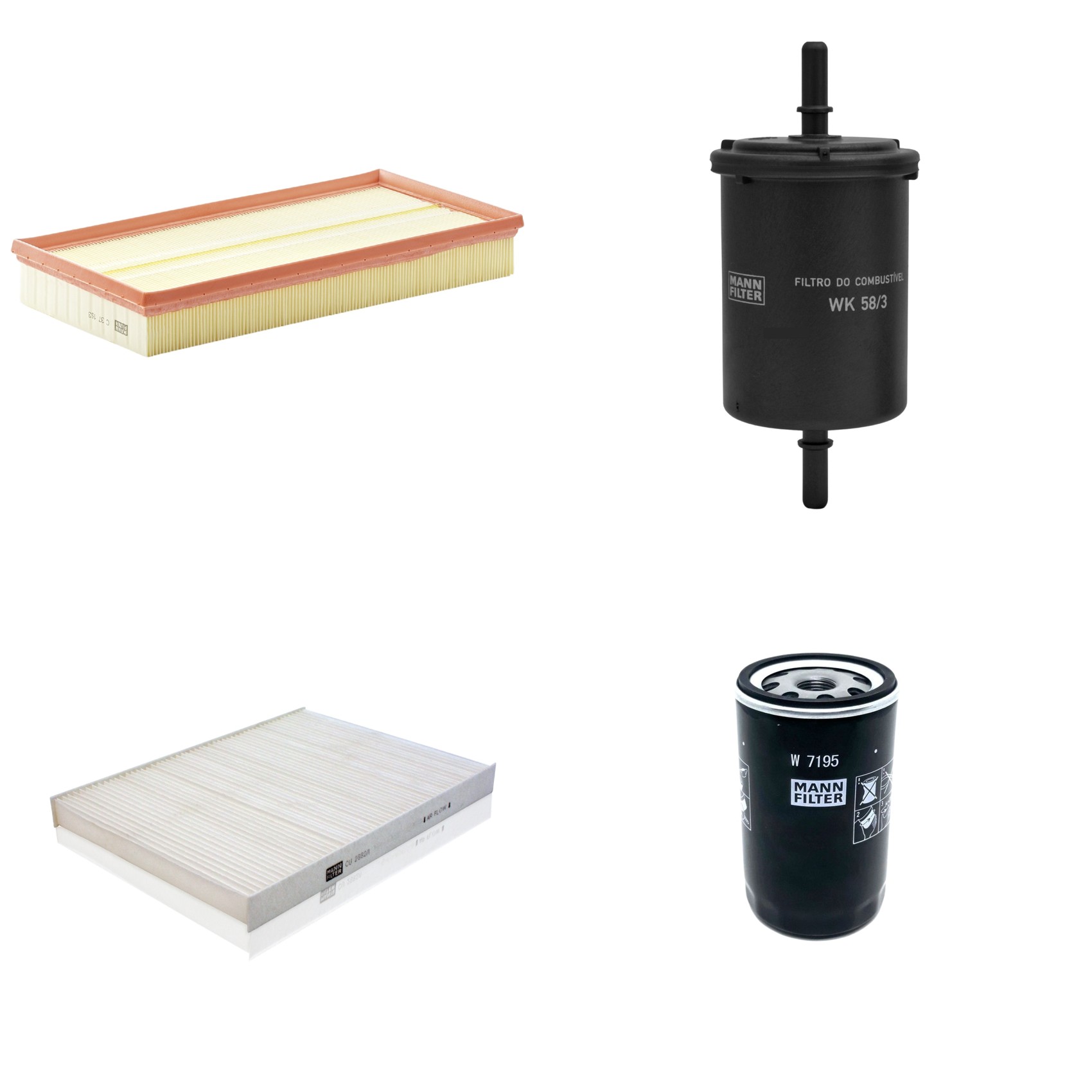 Kit Filtros de Ar Combustível Cabine Ar Condicionado Óleo - Mann-Filter - C37153 - CU2882/1 - W7195 - WK58/3