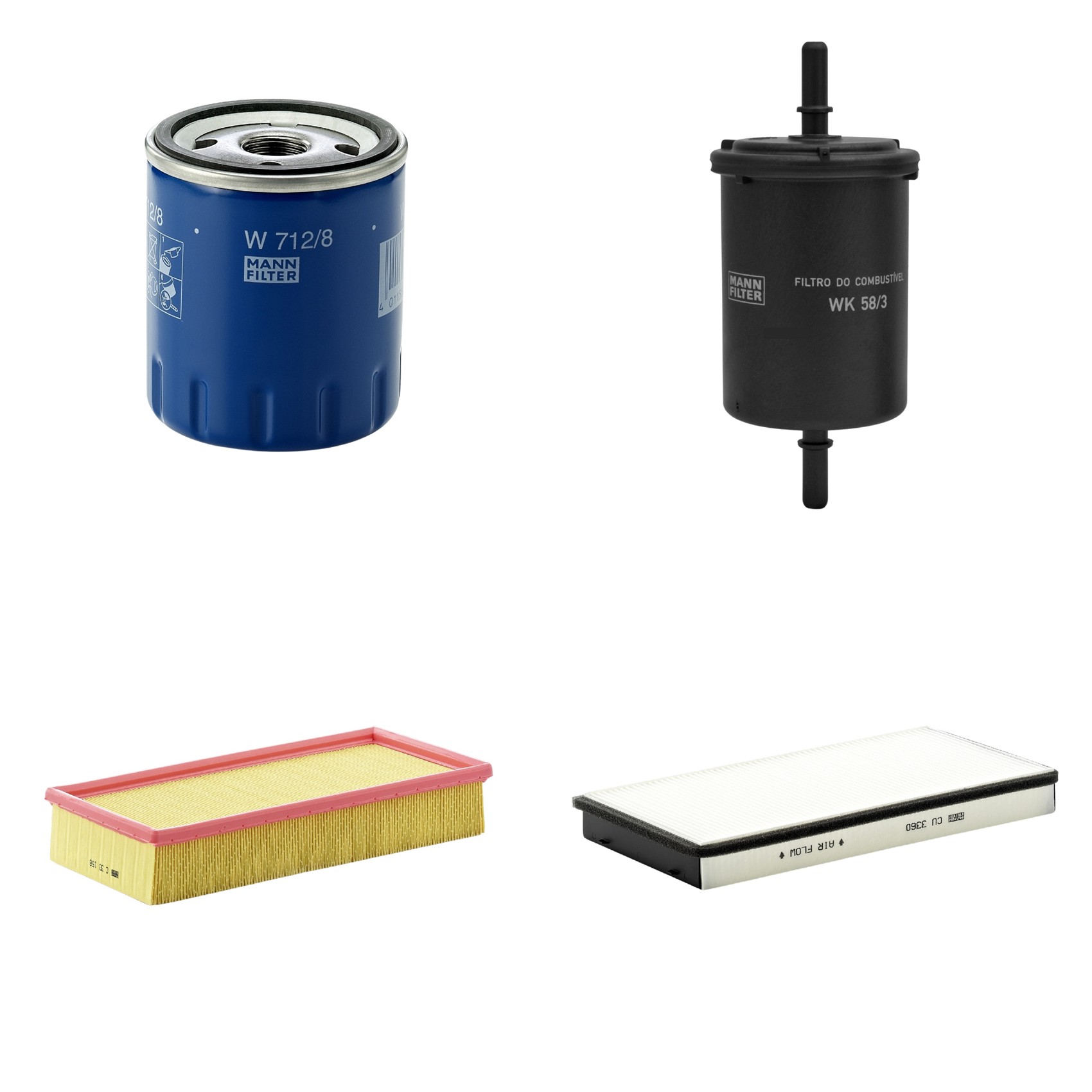 Kit Filtros de Ar Combustível Cabine Ar Condicionado Óleo - Mann-Filter - C33156 - CU3360 - W712/8 - WK58/3