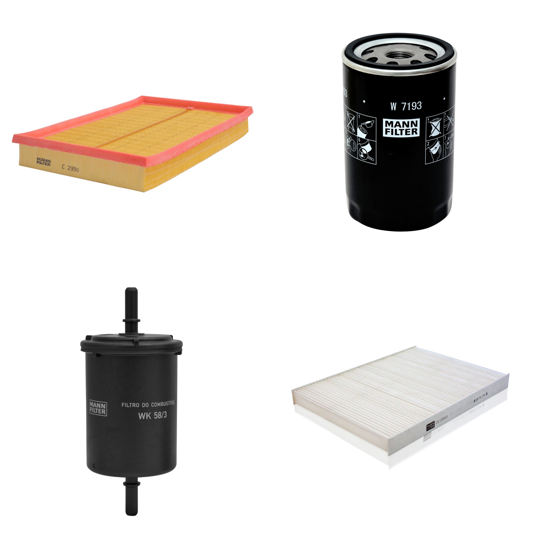 Kit Filtros de Ar Combustível Cabine Ar Condicionado Óleo - Mann-Filter - C2990 - CU2882/1 - W7193 - WK58/3