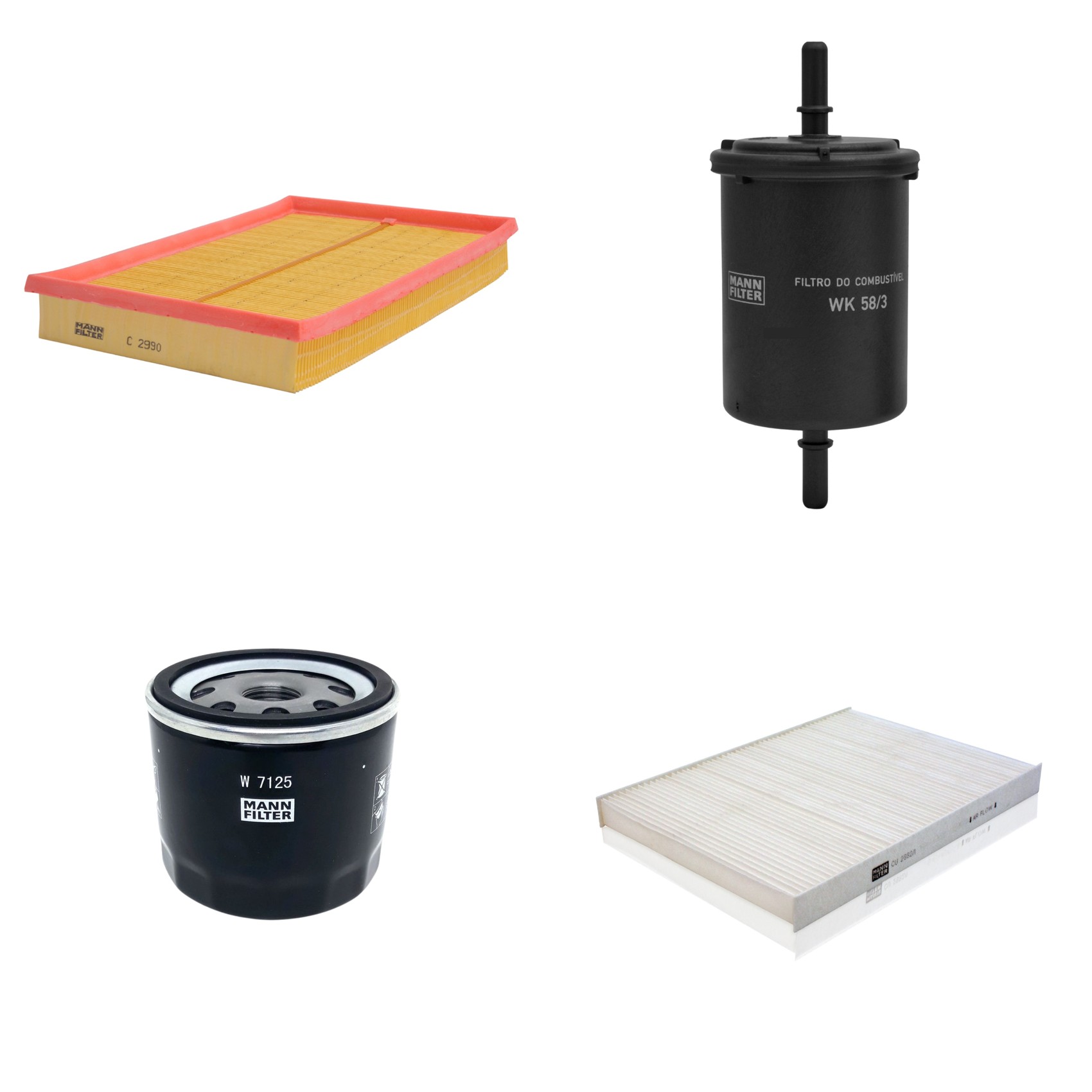 Kit Filtros de Ar Combustível Cabine Ar Condicionado Óleo - Mann-Filter - C2990 - CU2882/1 - W7125 - WK58/3
