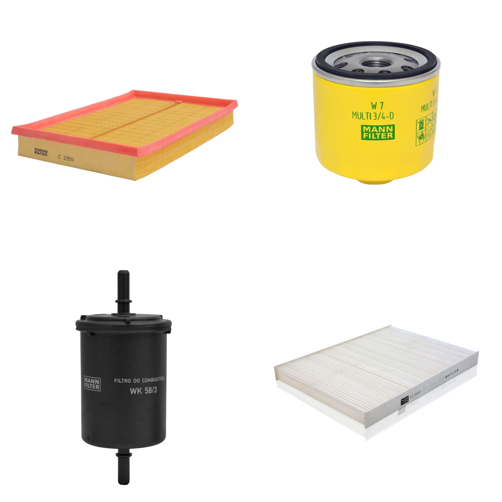 Kit Filtros de Ar Combustível Cabine Ar Condicionado Óleo - Mann-Filter - C2990 - CU2882/1 - W7MULTI3/4-D - WK58/3
