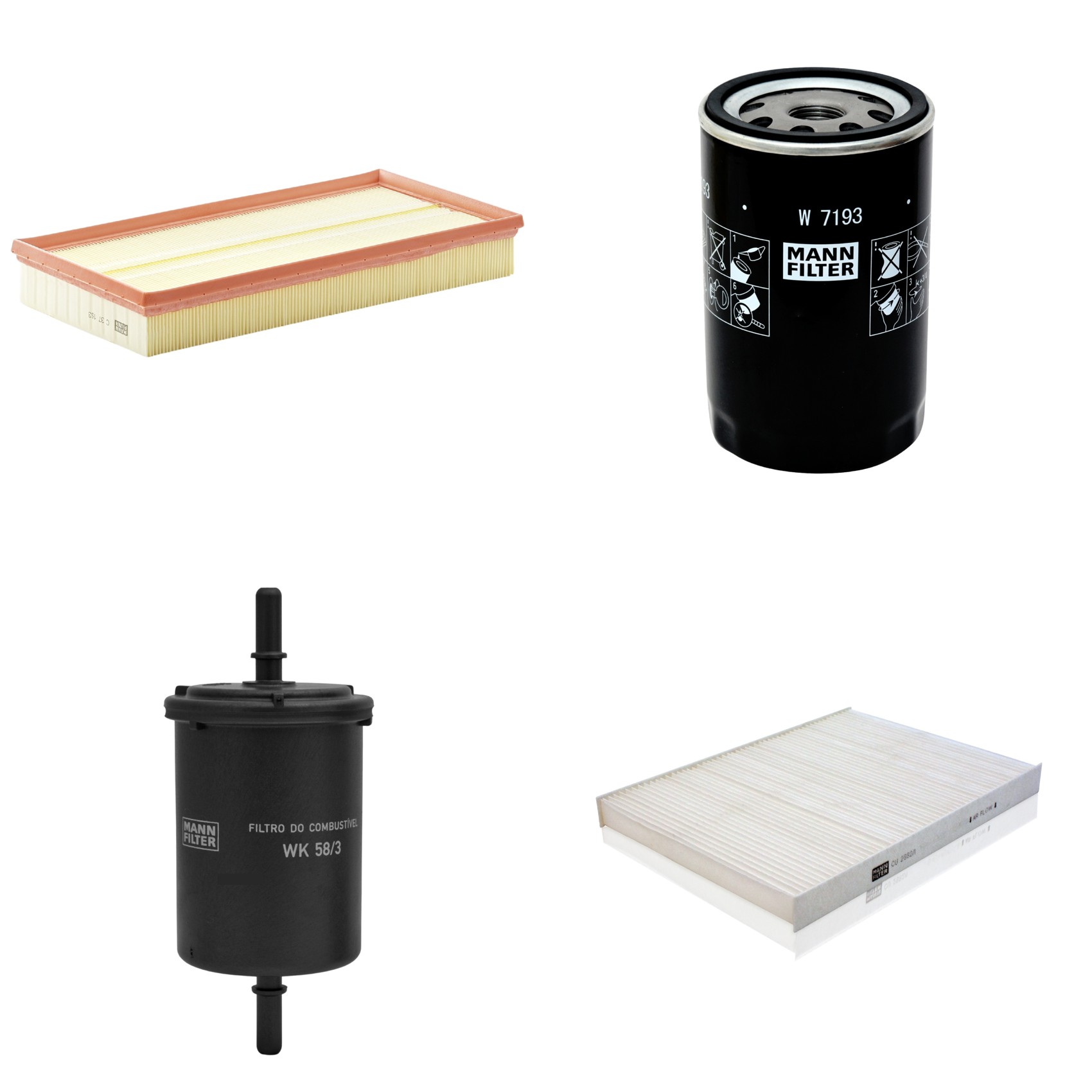 Kit Filtros de Ar Combustível Cabine Ar Condicionado Óleo - Mann-Filter - C37153 - CU2882/1 - W7193 - WK58/3