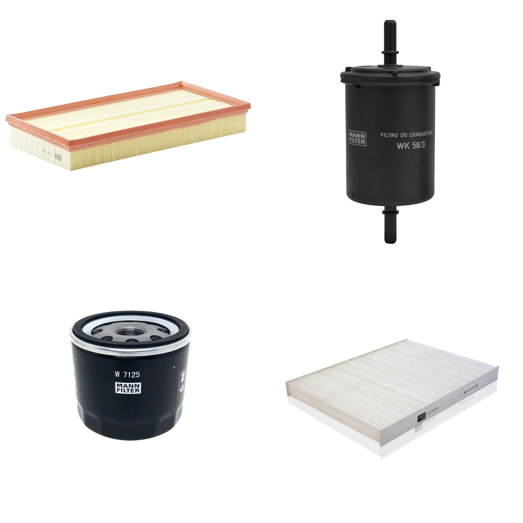 Kit Filtros de Ar Combustível Cabine Ar Condicionado Óleo - Mann-Filter - C37153 - CU2882/1 - W7125 - WK58/3
