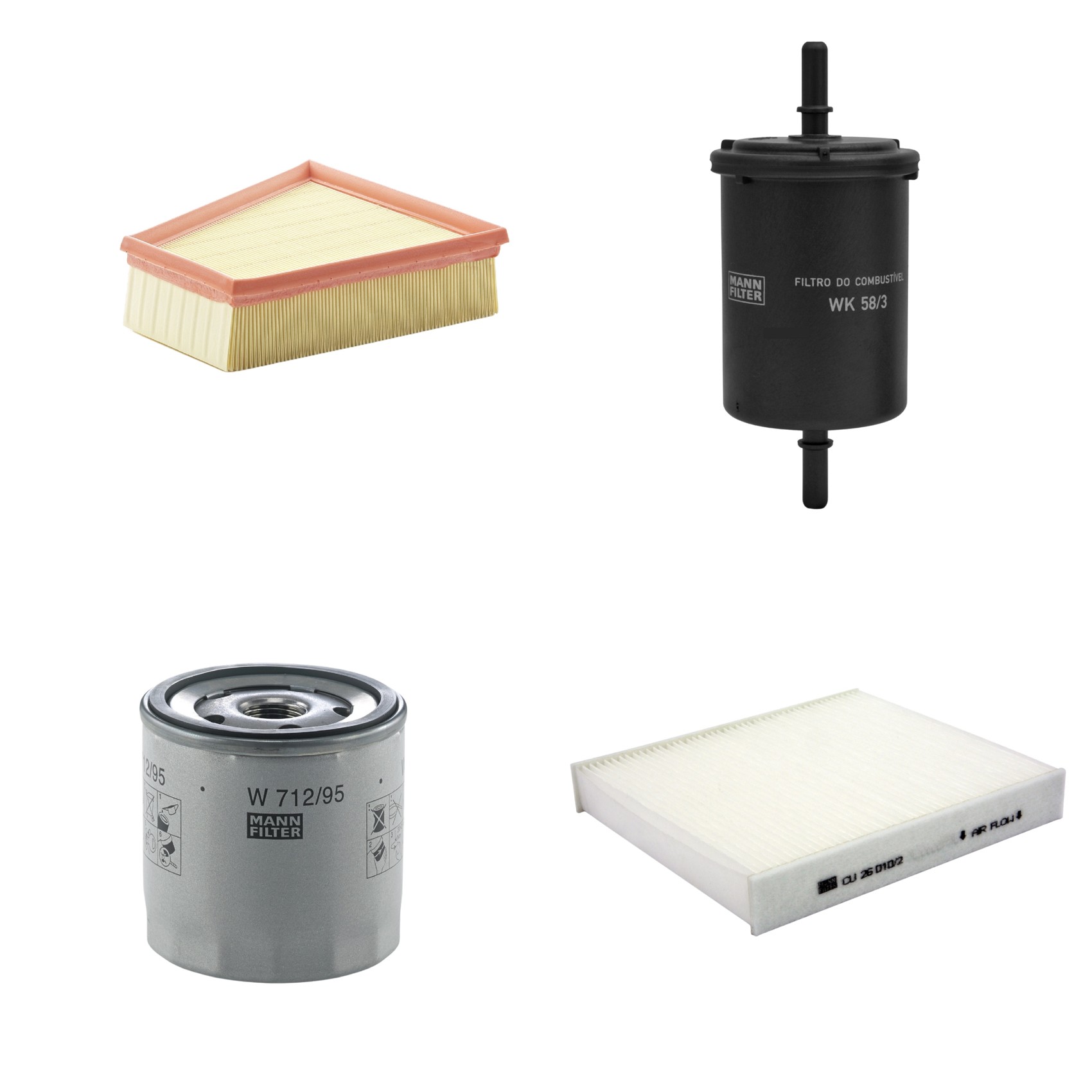 Kit Filtros de Ar Combustível Cabine Ar Condicionado Óleo - Mann-Filter - C2295/2 - CU26010/2 - W712/95 - WK58/3
