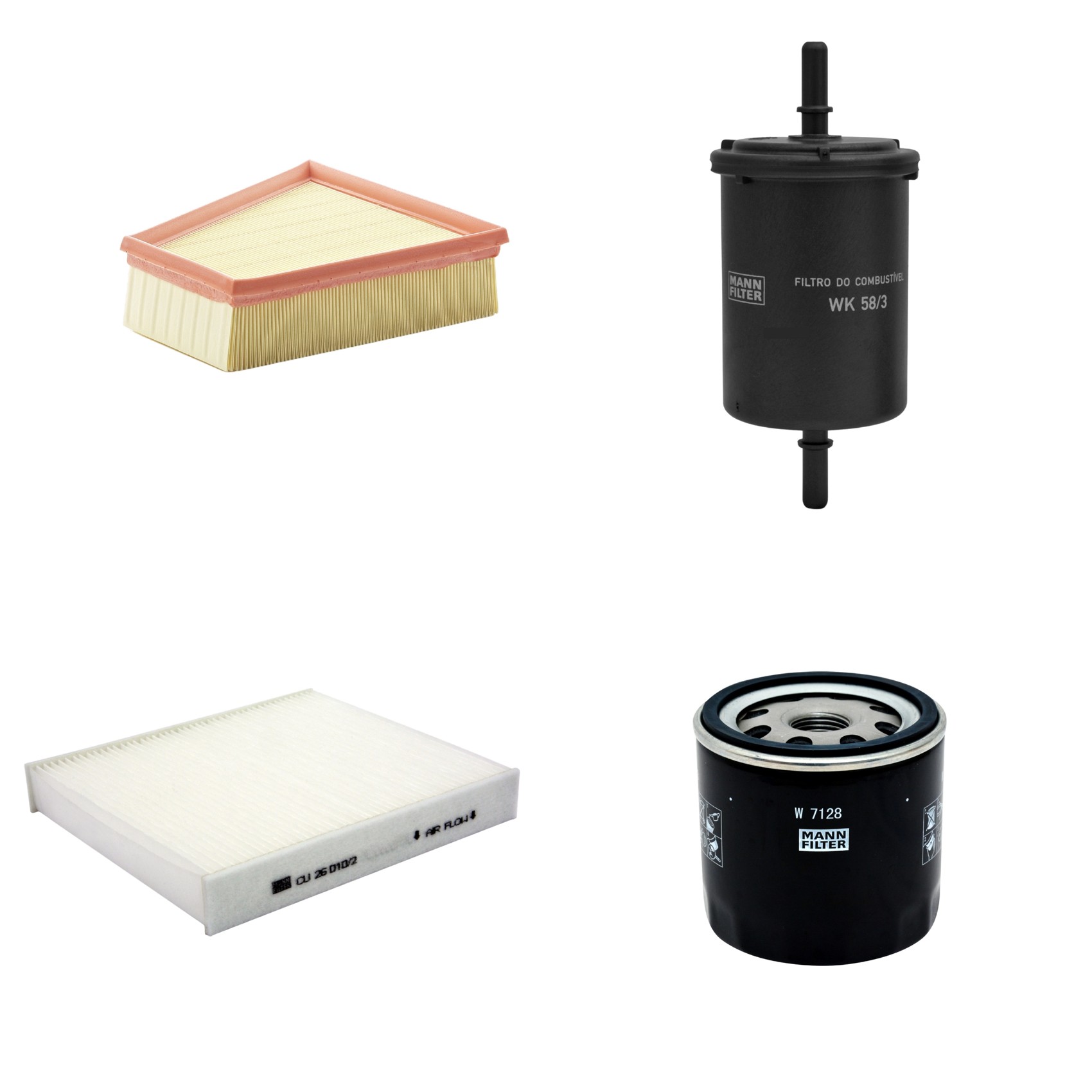 Kit Filtros de Ar Combustível Cabine Ar Condicionado Óleo - Mann-Filter - C2295/2 - CU26010/2 - W7128 - WK58/3