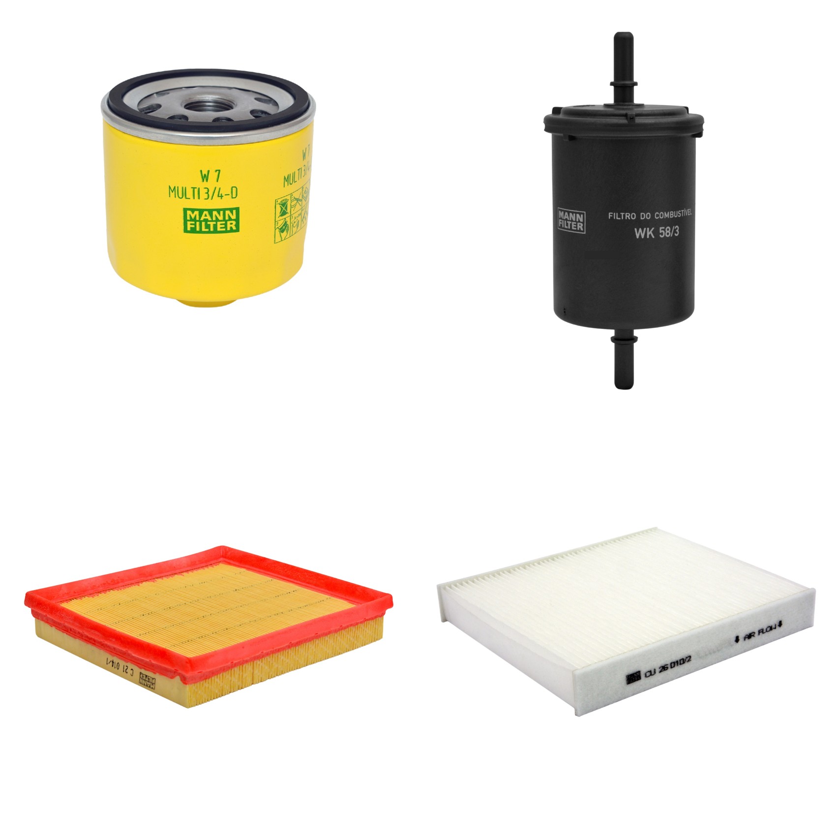 Kit Filtros de Ar Combustível Cabine Ar Condicionado Óleo - Mann-Filter - C21014/1 - CU26010/2 - W7MULTI3/4-D - WK58/3