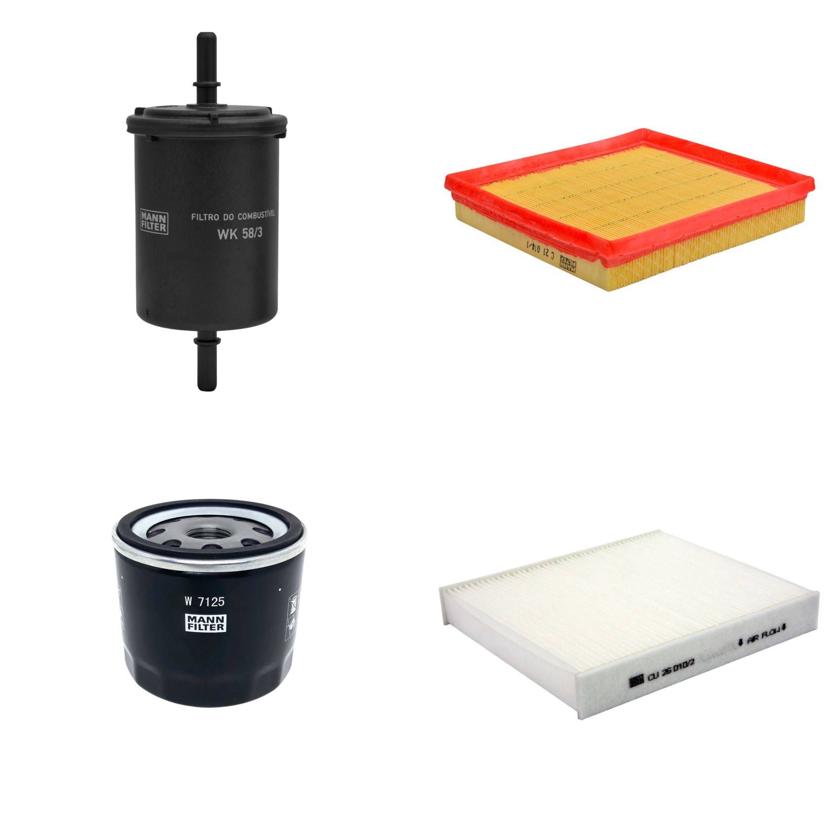 Kit Filtros de Ar Combustível Cabine Ar Condicionado Óleo - Mann-Filter - C21014/1 - CU26010/2 - W7125 - WK58/3