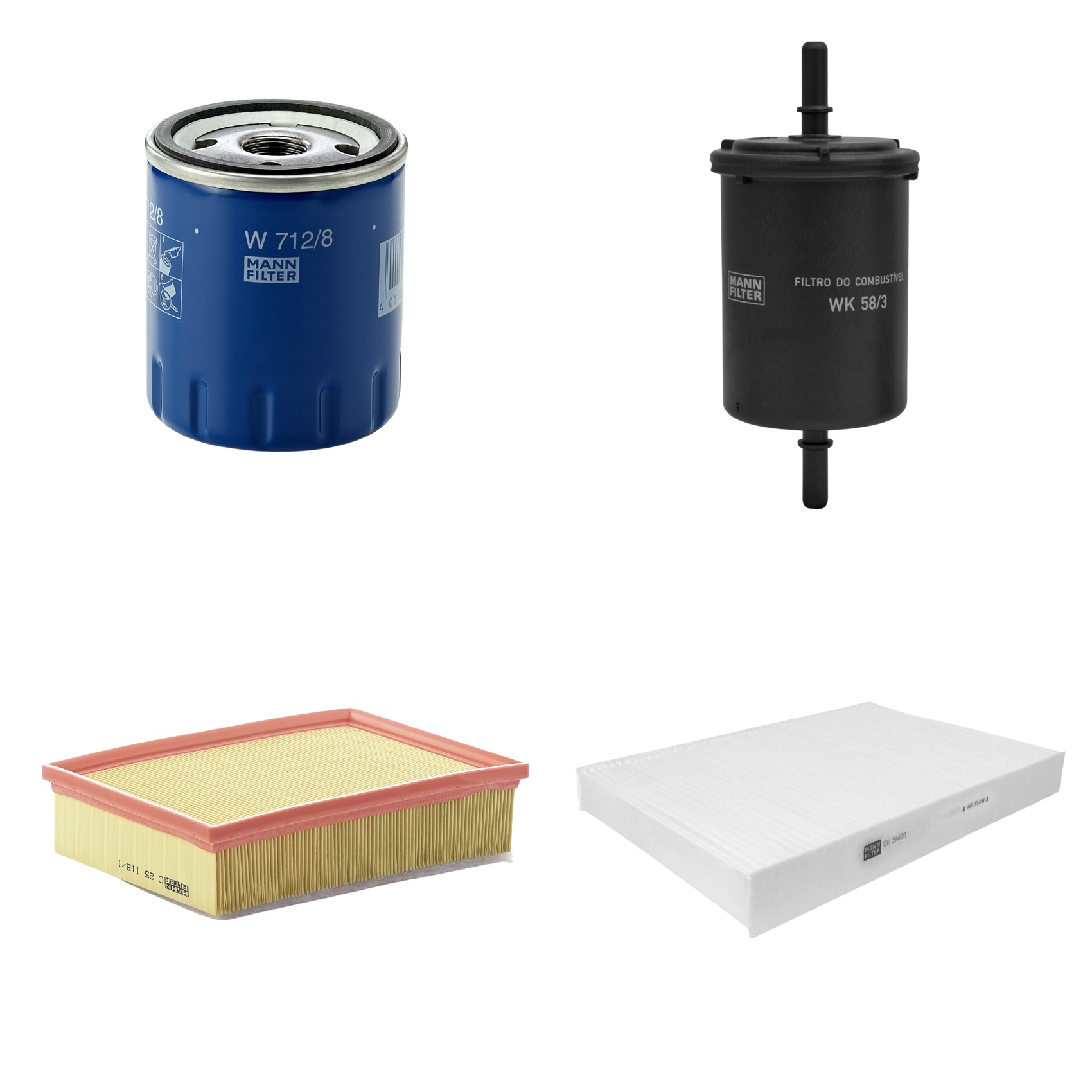 Kit Filtros de Ar Combustível Cabine Ar Condicionado Óleo - Mann-Filter - C25118/1 - CU2940/1 - W712/8 - WK58/3