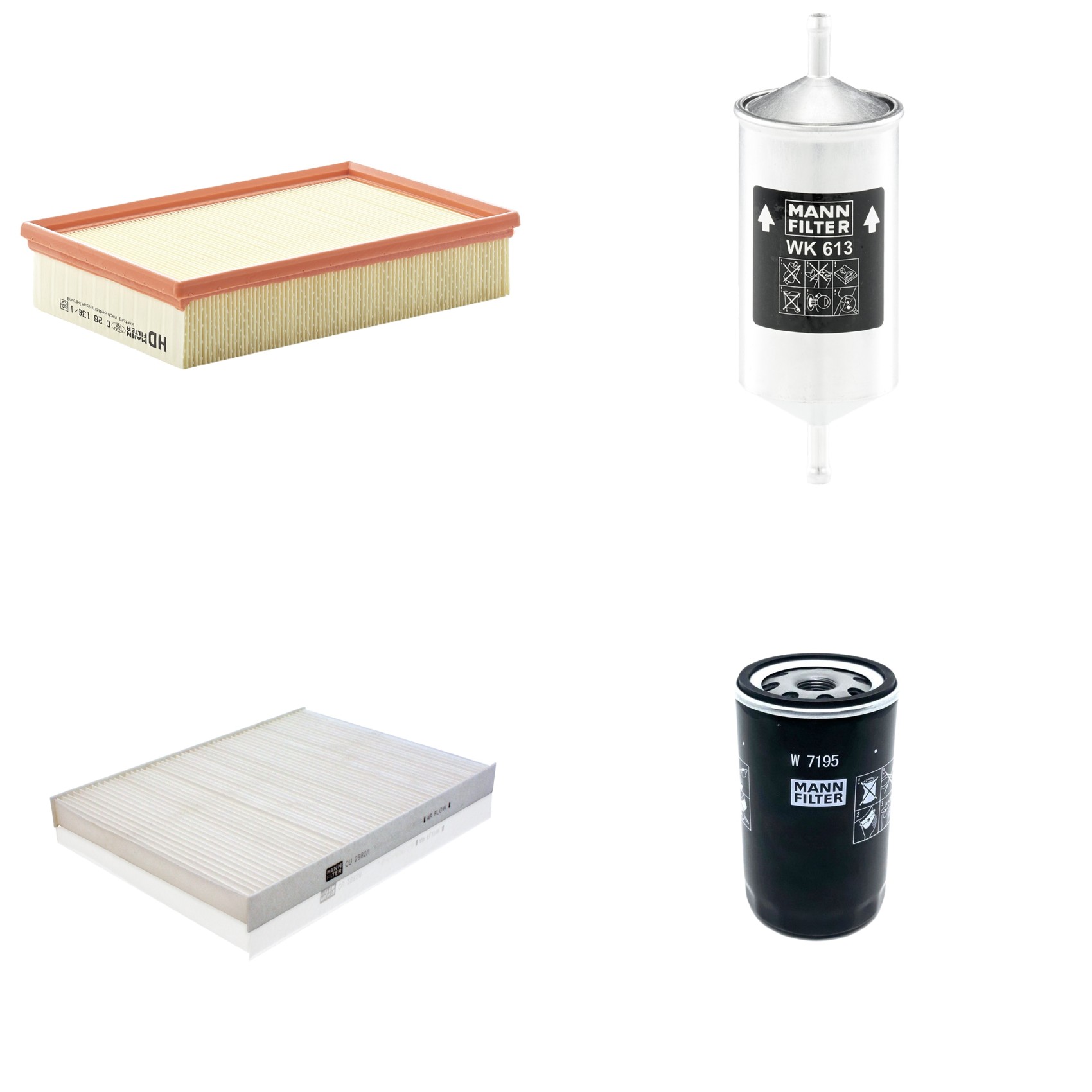 Kit Filtros de Ar Combustível Cabine Ar Condicionado Óleo - Mann-Filter - C28136/1 - CU2882/1 - W7195 - WK613