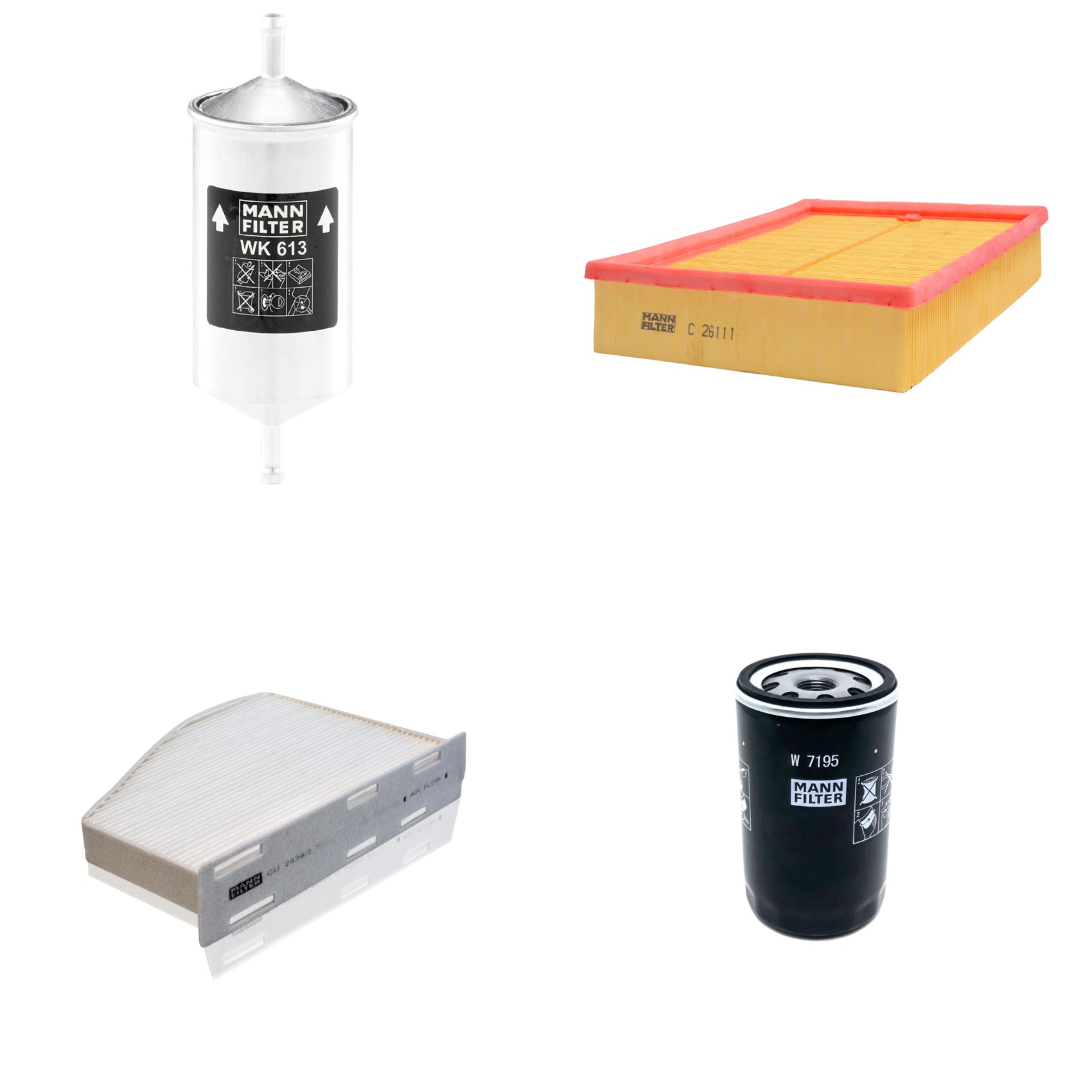Kit Filtros de Ar Combustível Cabine Ar Condicionado Óleo - Mann-Filter - C26111 - CU2939/2 - W7195 - WK613