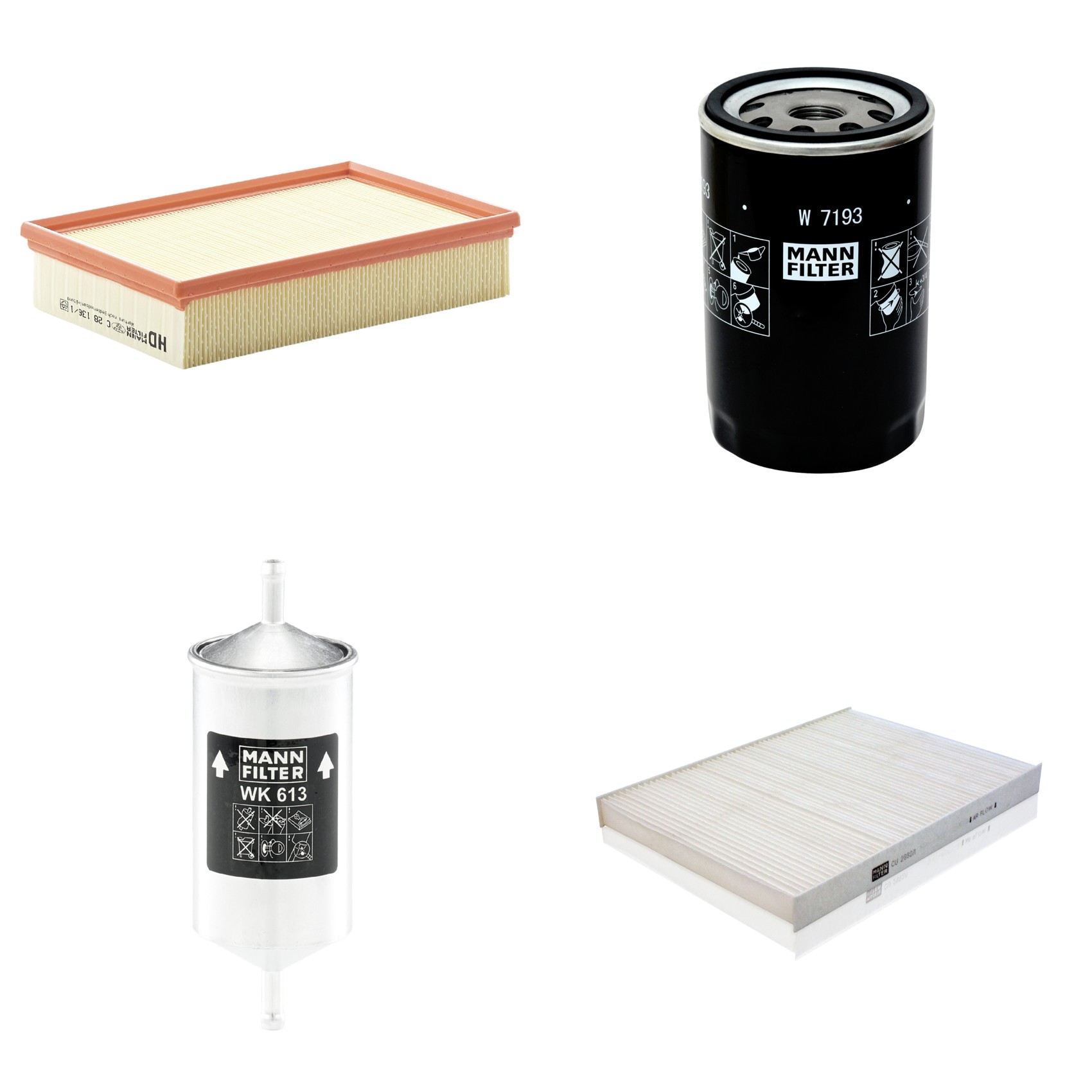 Kit Filtros de Ar Combustível Cabine Ar Condicionado Óleo - Mann-Filter - C28136/1 - CU2882/1 - W7193 - WK613