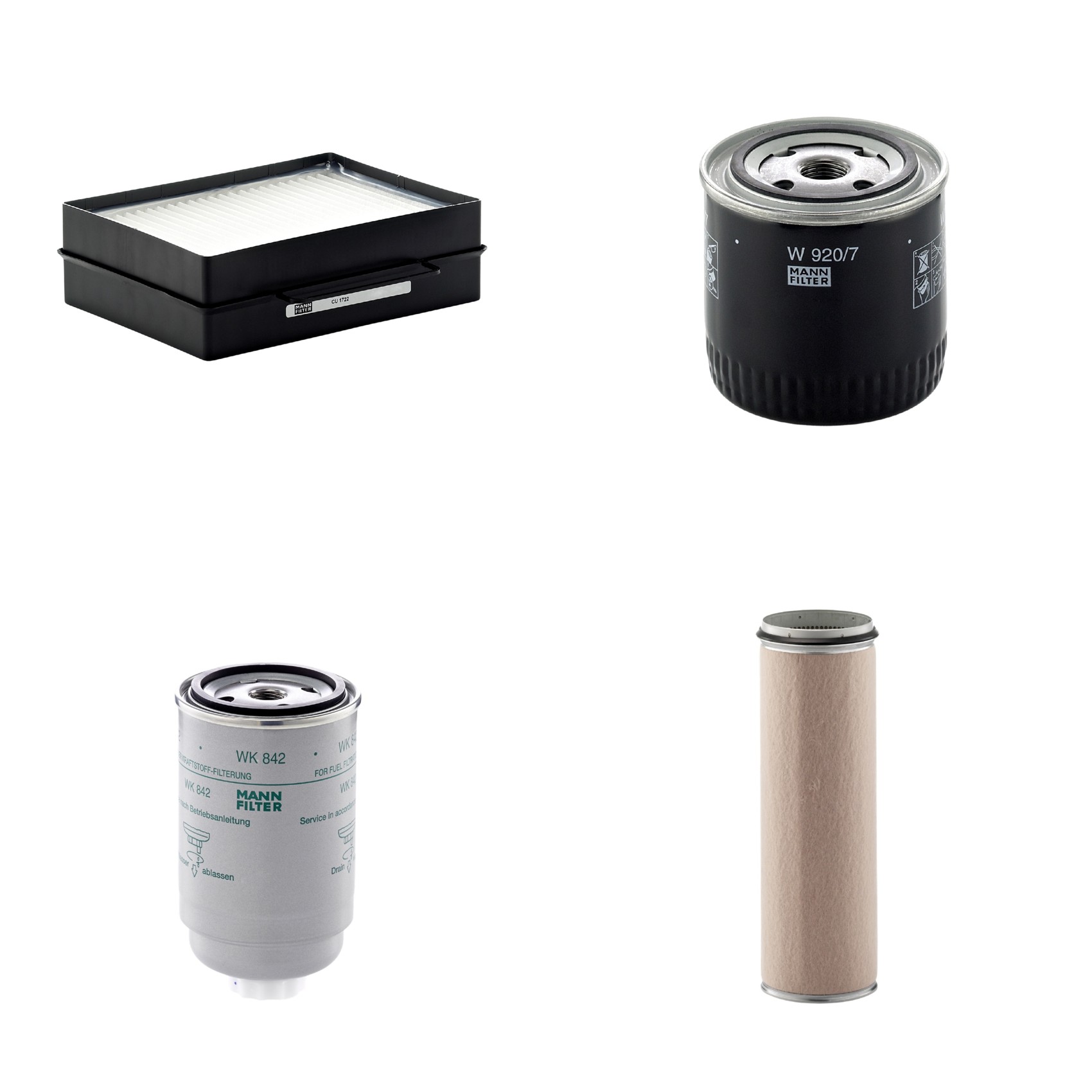 Kit Filtros de Ar Combustível Cabine Ar Condicionado Óleo - Mann-Filter - CF1600 - CU1722 - W920/7 - WK842