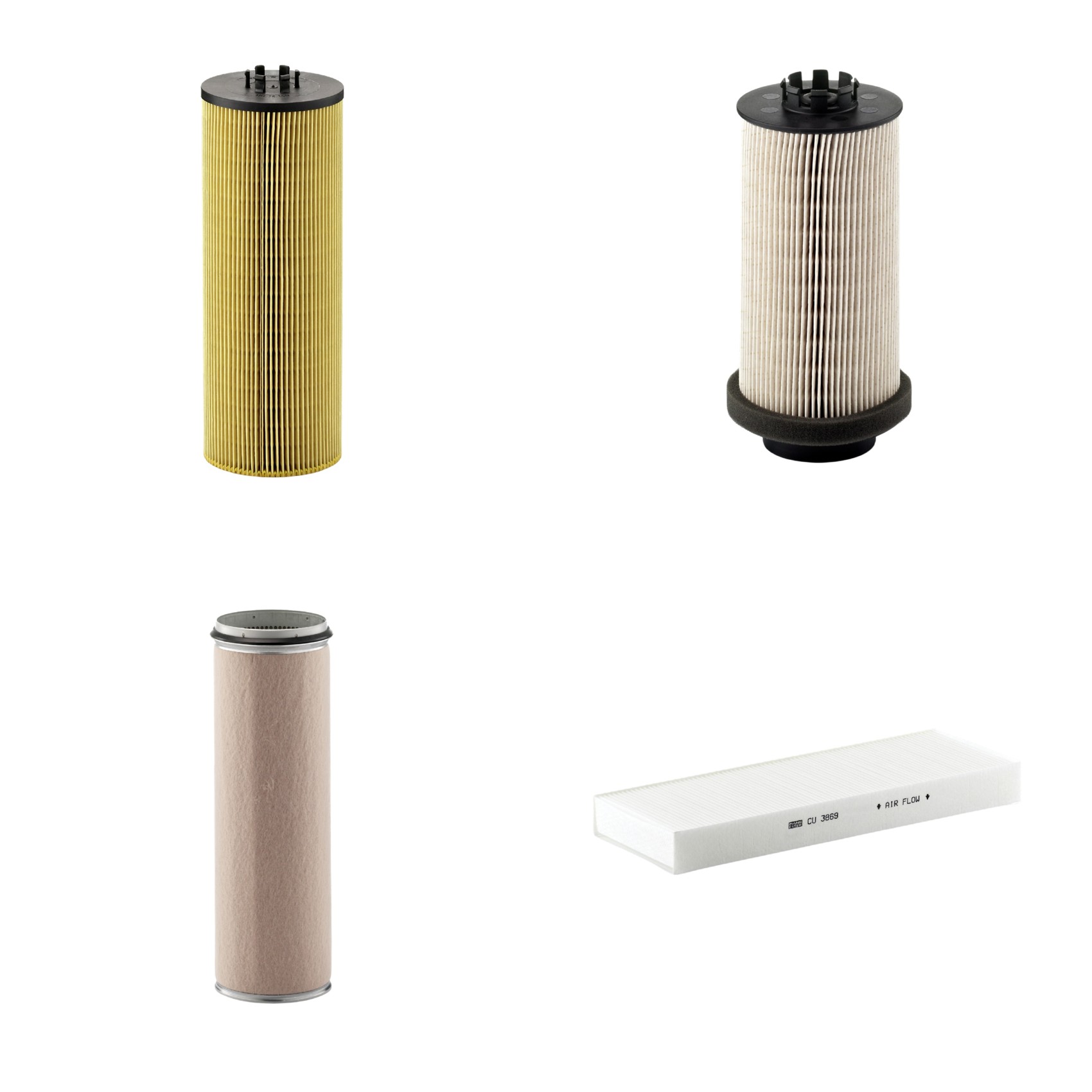 Kit Filtros de Ar Combustível Cabine Ar Condicionado Óleo - Mann-Filter - CF1600 - CU3869 - HU12140x - PU999/1x