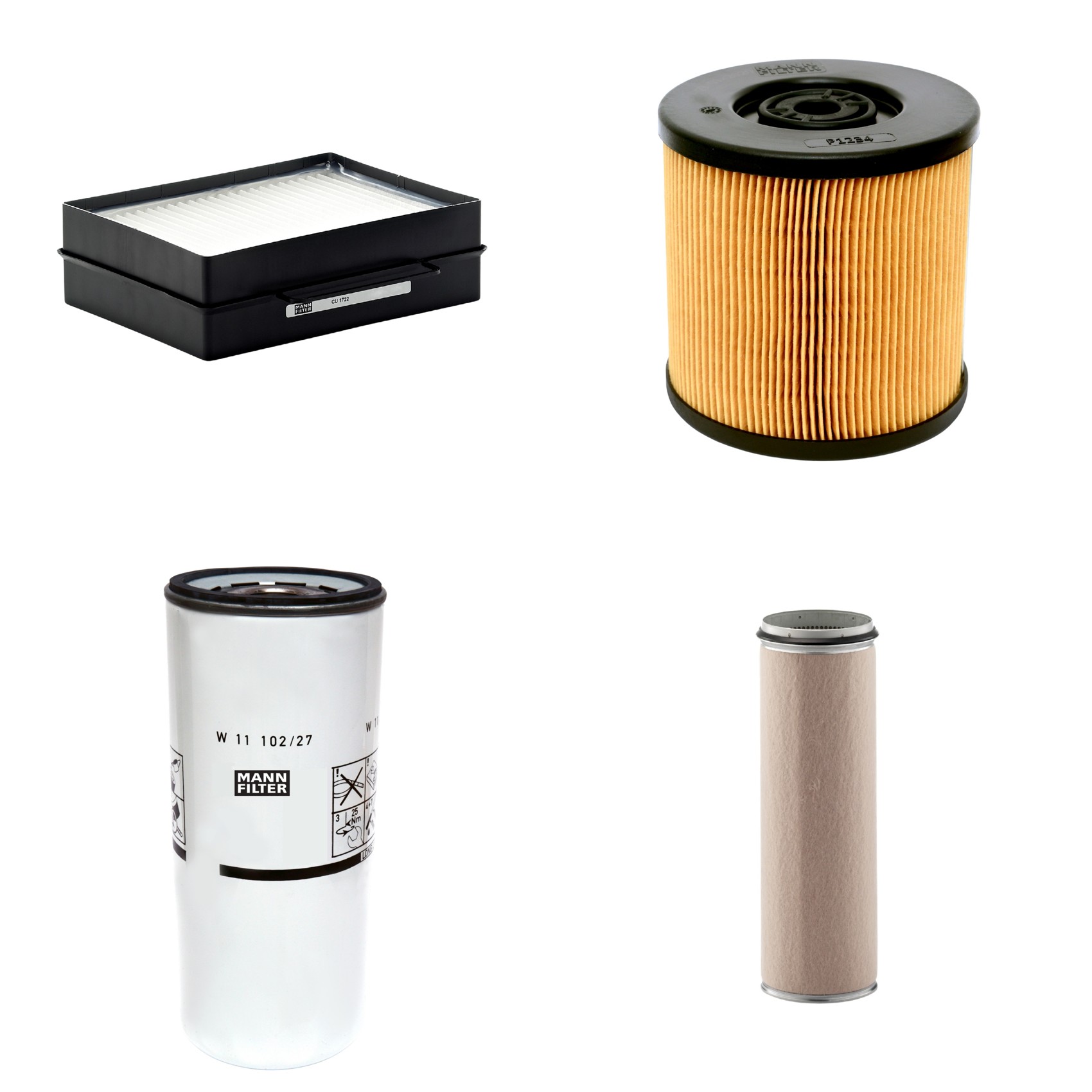 Kit Filtros de Ar Combustível Cabine Ar Condicionado Óleo - Mann-Filter - CF1600 - CU1722 - P1234 - W11102/27
