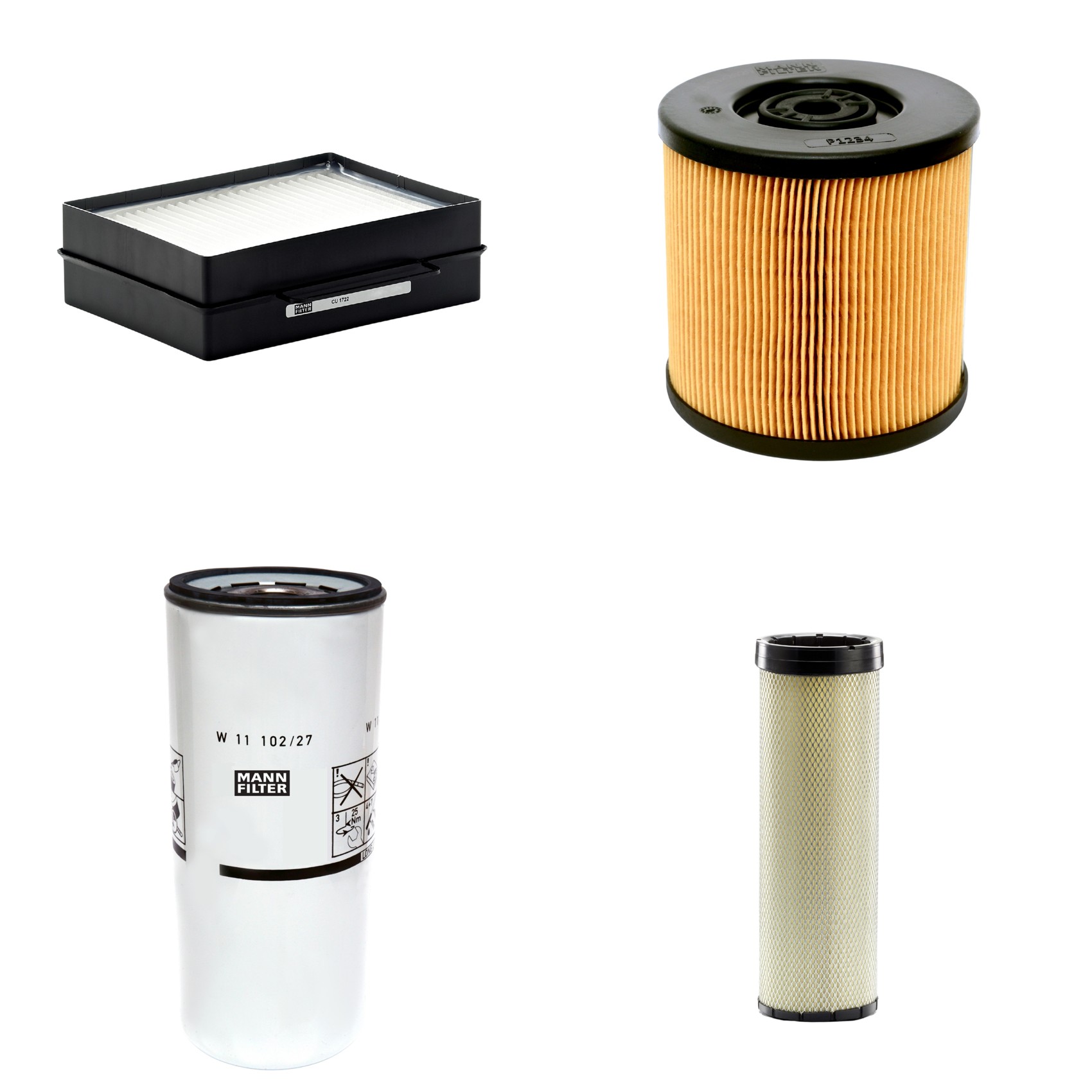 Kit Filtros de Ar Combustível Cabine Ar Condicionado Óleo - Mann-Filter - CF1720 - CU1722 - P1234 - W11102/27