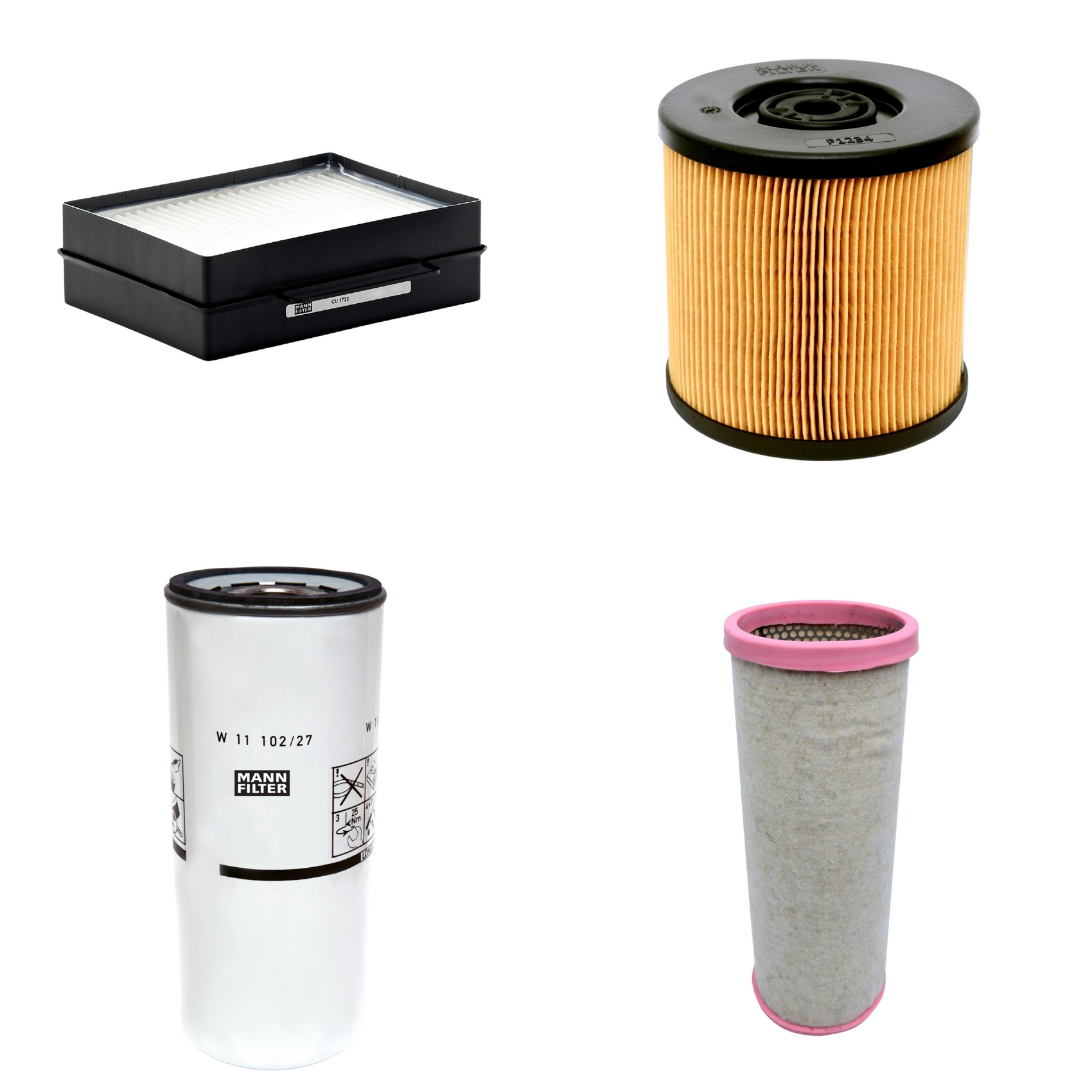 Kit Filtros de Ar Combustível Cabine Ar Condicionado Óleo - Mann-Filter - CF1711 - CU1722 - P1234 - W11102/27